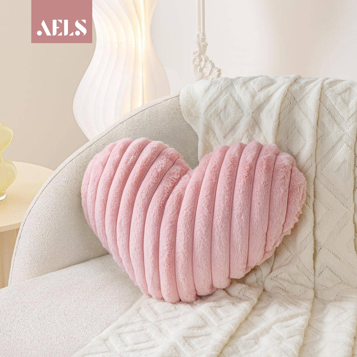 AELS Heart Shaped Pillow, 20 Inches Heart Decorative Throw Pillows, Faux Fur Love Cute Pillows, Valentines Day Decorations, Wedding Decor, Living Room Bedroom Nursery Decor, White