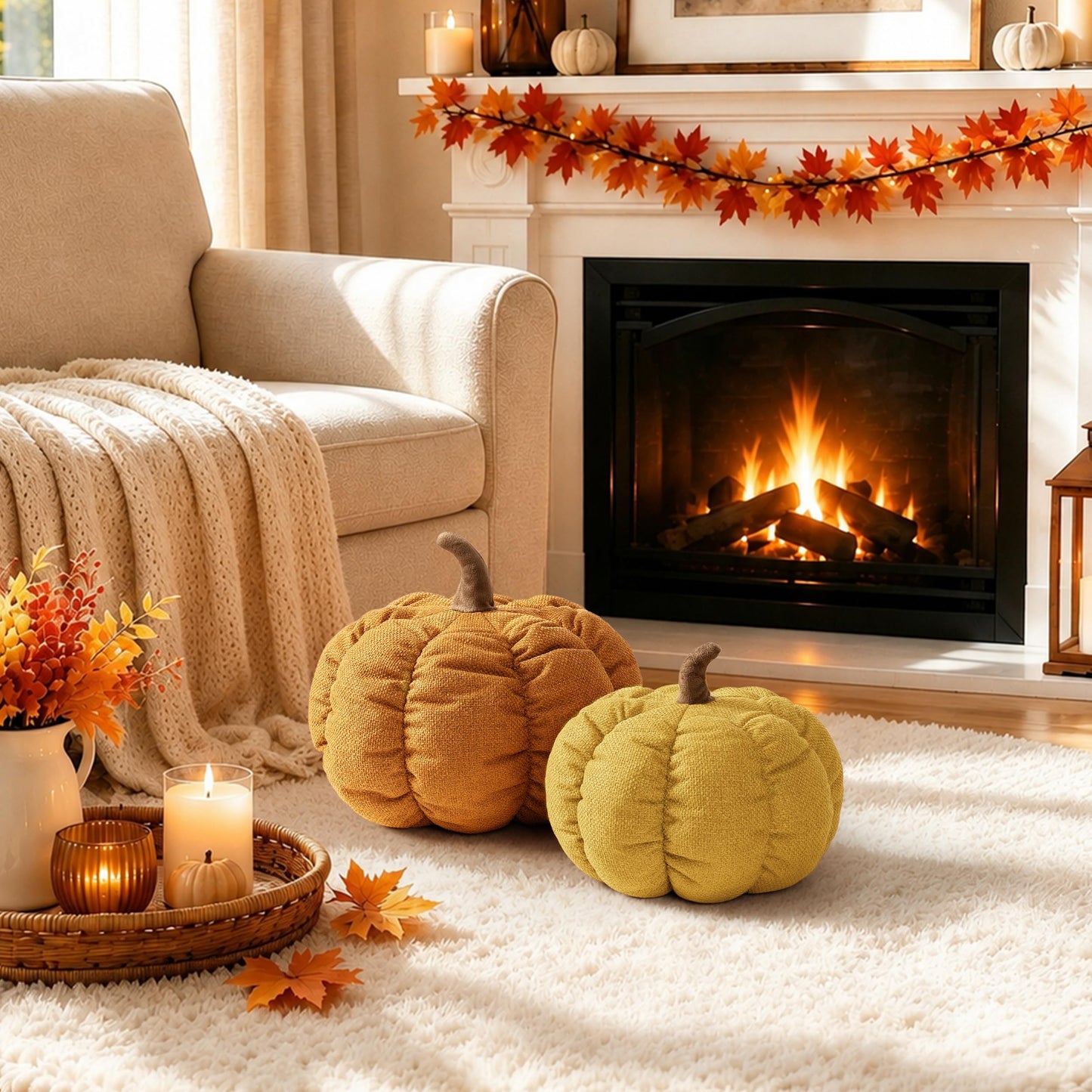 AELS Pumpkin Throw Pillow, 14" Burnt Orange Textured Fall Decorative Pillow | for Couch Sofa Bed Living Room Home Decor, Farmhouse 3D Fall Halloween Thanksgiving Decorative Accent Pillows