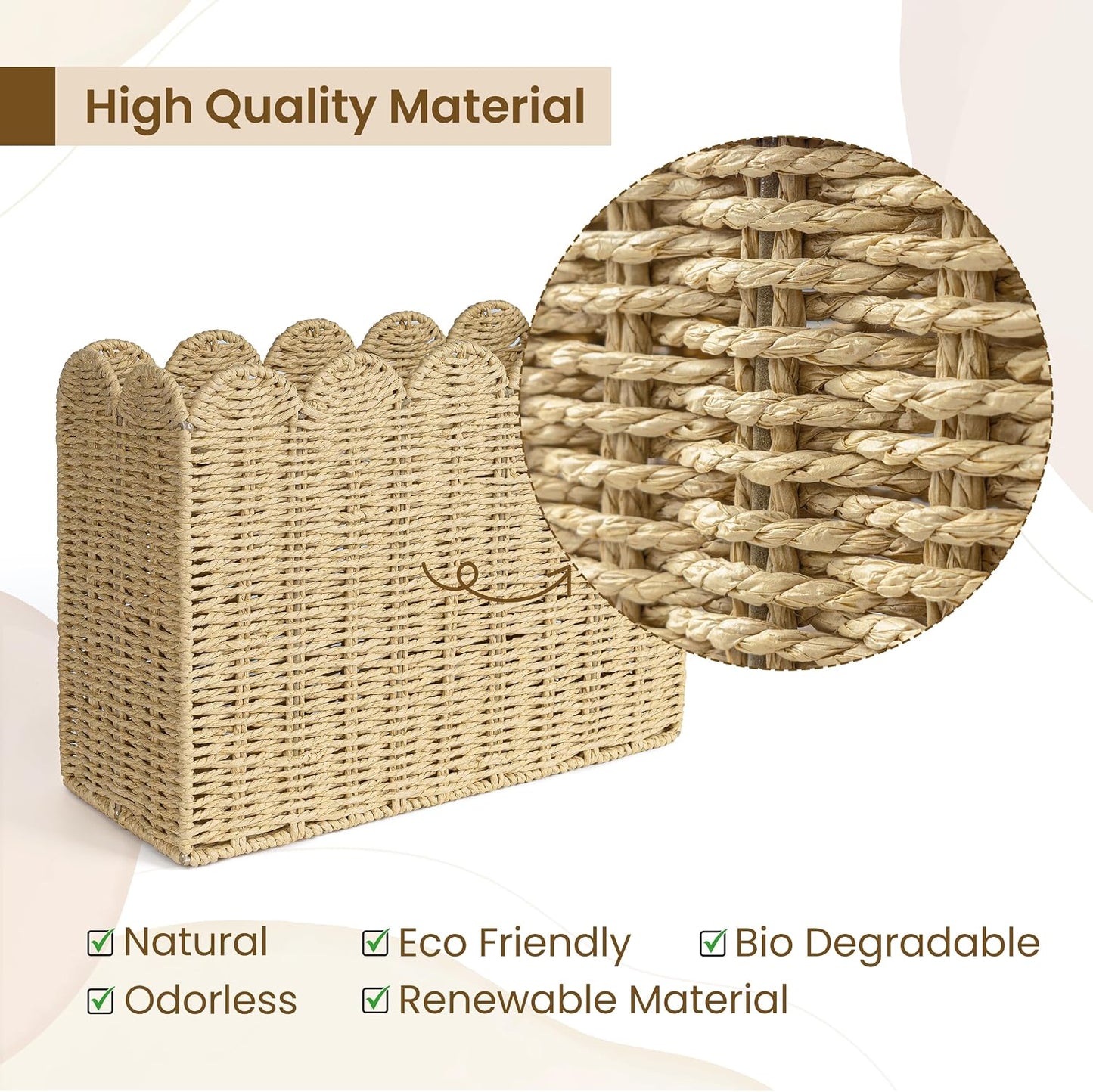 Woven Natural Fibre Magazine Holder, Scalloped Edge Floor Magazine Rack, Hand-woven Organizer, Boho Modern Farmhouse Book Basket, File Newspaper Mail Holder for Office