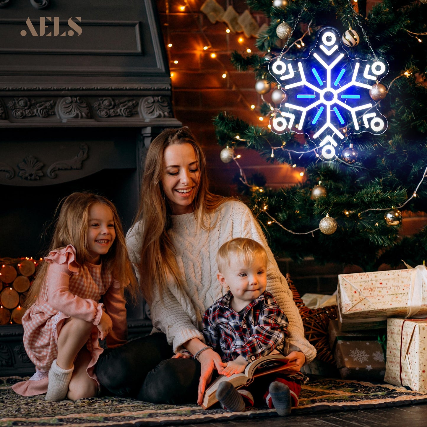 AELS 13.3" Snowflake Christmas LED Neon Sign, Dimmable USB Powered Holiday Decor for Window Wall Tree Bar & Party, Christmas Home Decor