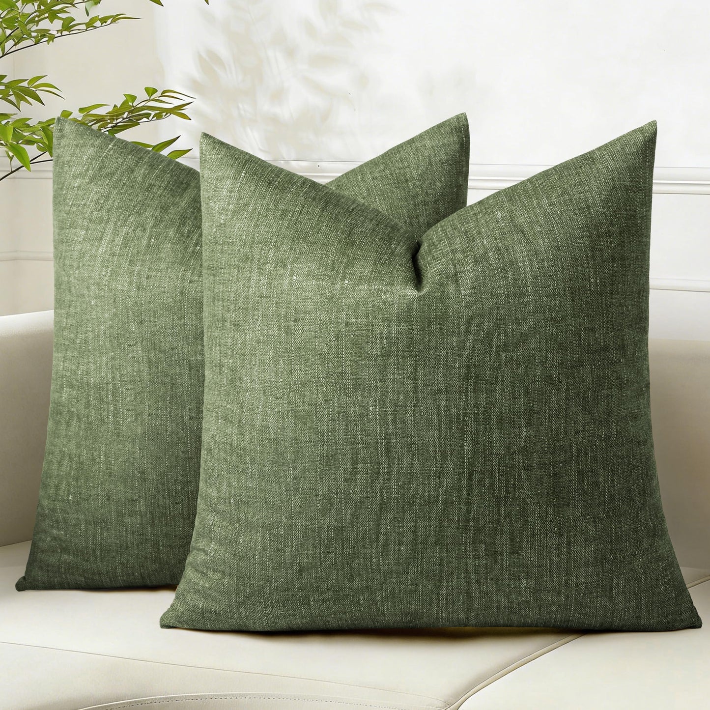 AELS Decorative Throw Pillow Covers 16x16, Set of 2, Soft Textured Look Printed Pillow Case, Modern Farmhouse Cushion Case for Bed Couch Sofa, Light Olive Green (Covers Only)