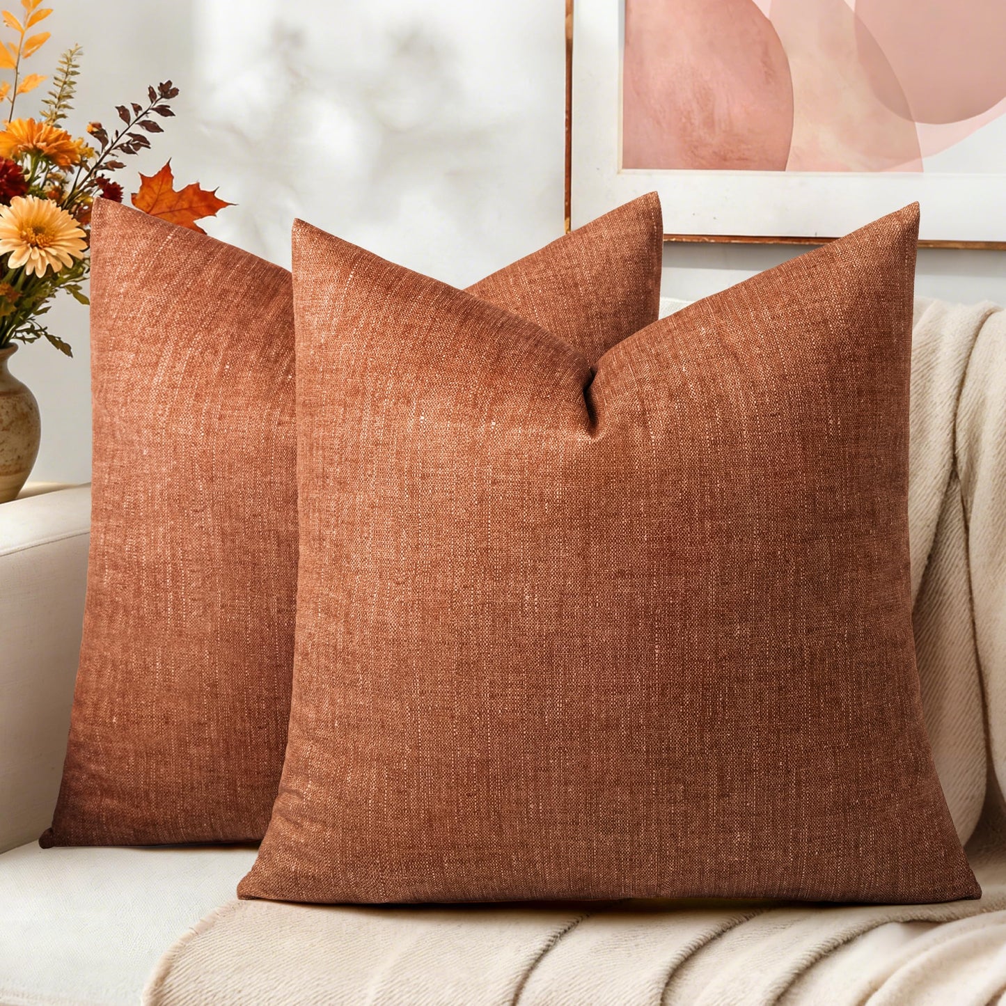 AELS Decorative Throw Pillow Covers 16x16, Set of 2, Soft Textured Look Printed Pillow Case, Modern Farmhouse Cushion Case for Bed Couch Sofa, Light Olive Green (Covers Only)