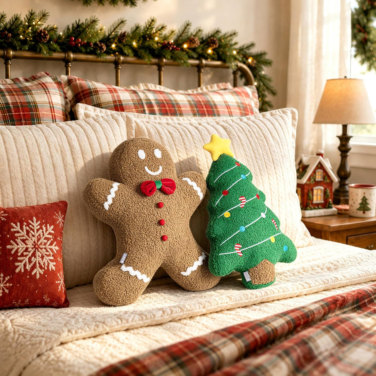 AELS Gingerbread Man Christmas Tree Pillow, 16.1" & 15.7" Set of 2