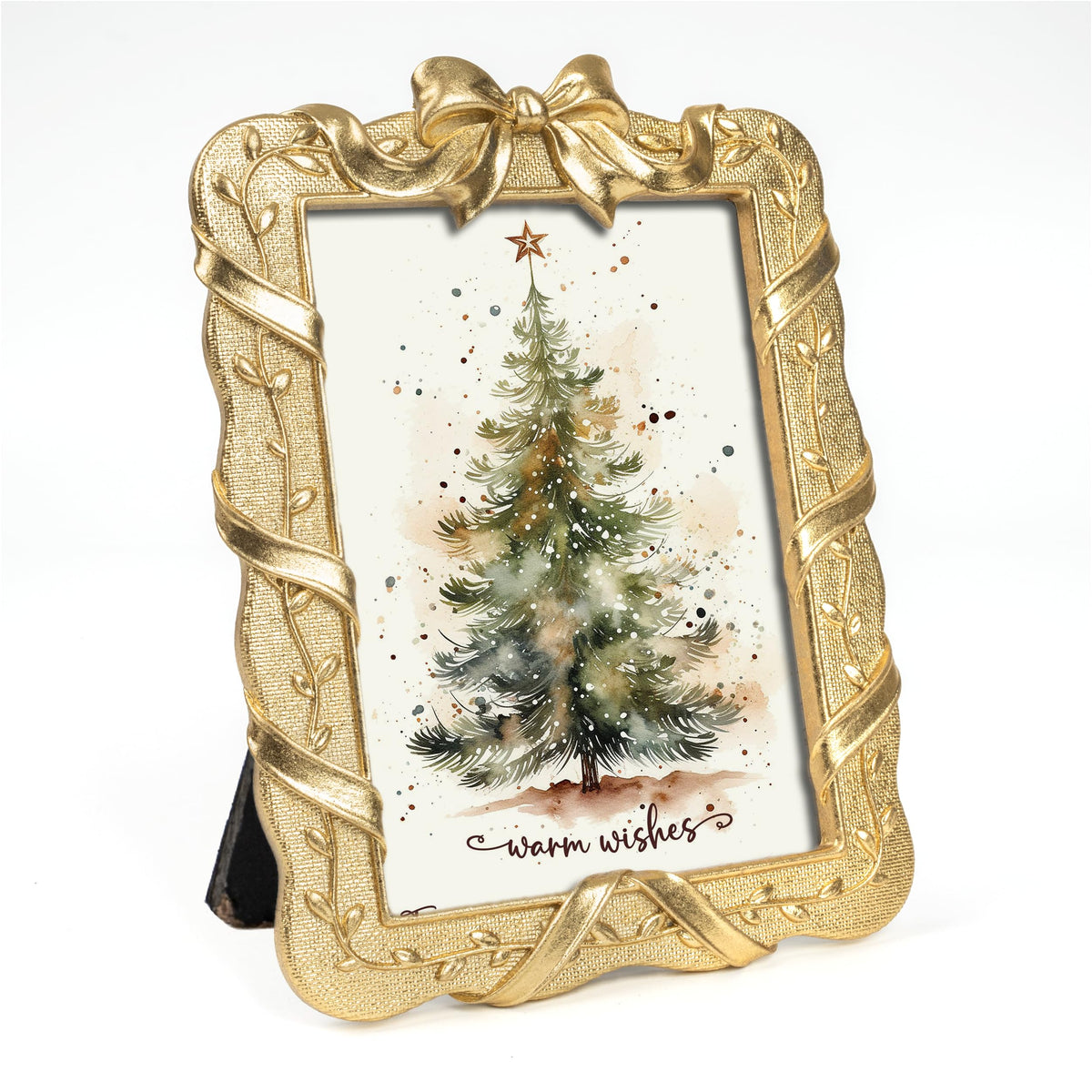 AELS 4x6 Inch Vintage Christmas Tree Picture Frames White Gold Bow
