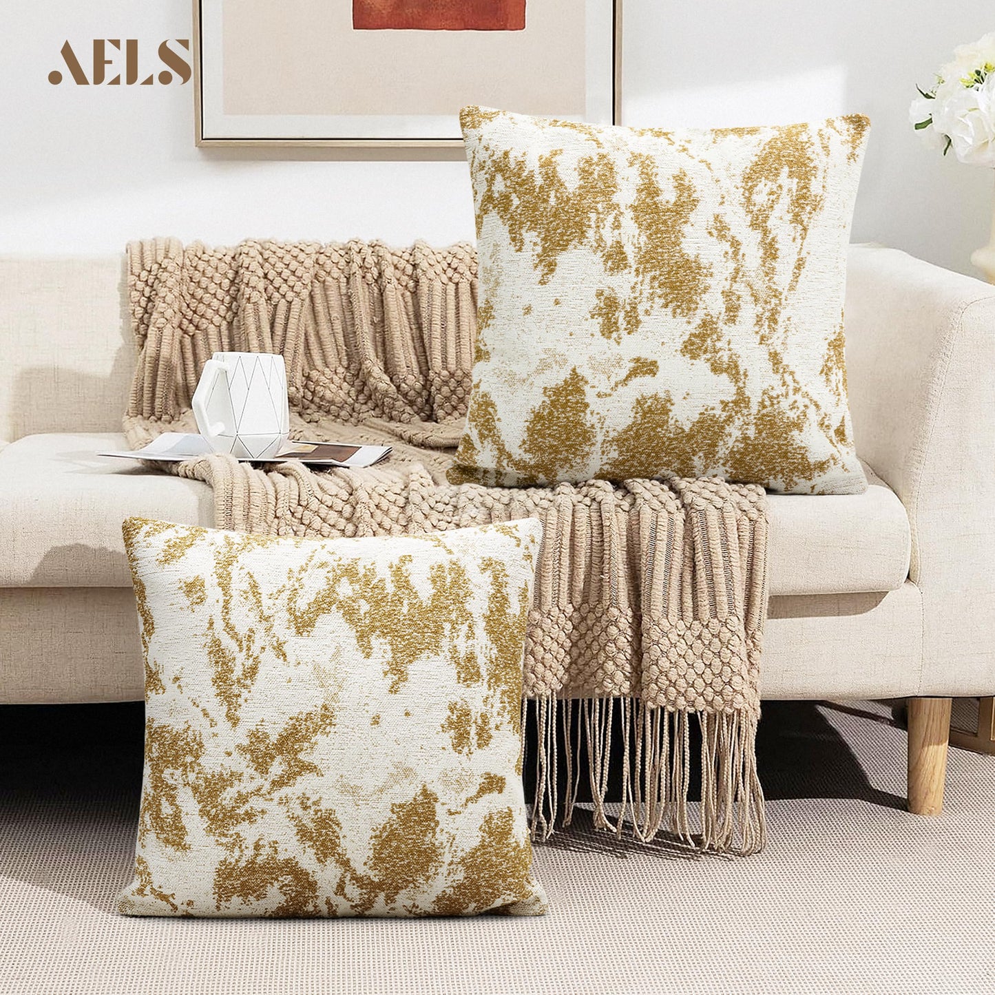 AELS Decorative Throw Pillow Covers 18x18, Set of 2, Abstract Jacquard Textured Pillow Case, Modern Cushion Case for Bed Couch Sofa, Ombre Gray (Covers Only)