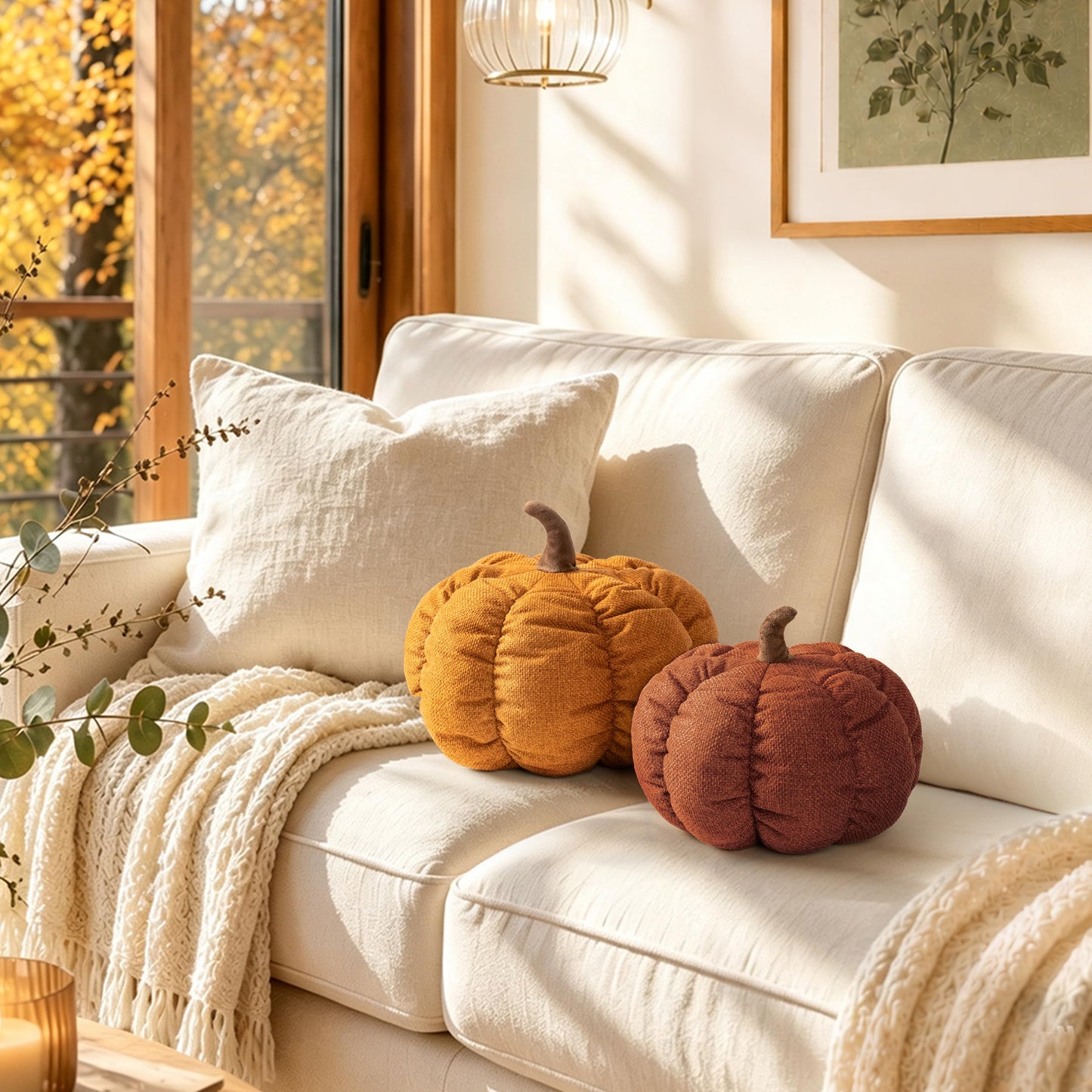 AELS Pumpkin Throw Pillow, 14" Burnt Orange Textured Fall Decorative Pillow | for Couch Sofa Bed Living Room Home Decor, Farmhouse 3D Fall Halloween Thanksgiving Decorative Accent Pillows