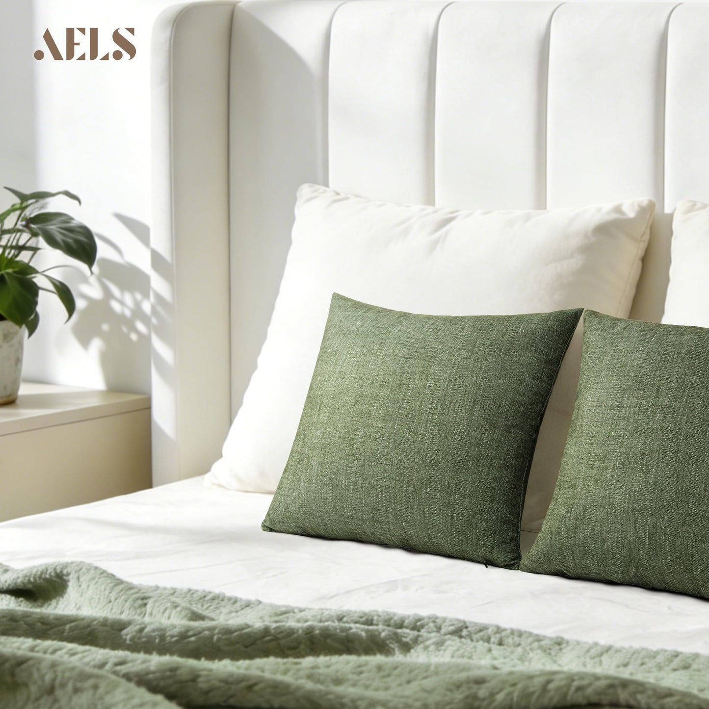 AELS Decorative Throw Pillow Covers 16x16, Set of 2, Soft Textured Look Printed Pillow Case, Modern Farmhouse Cushion Case for Bed Couch Sofa, Light Olive Green (Covers Only)