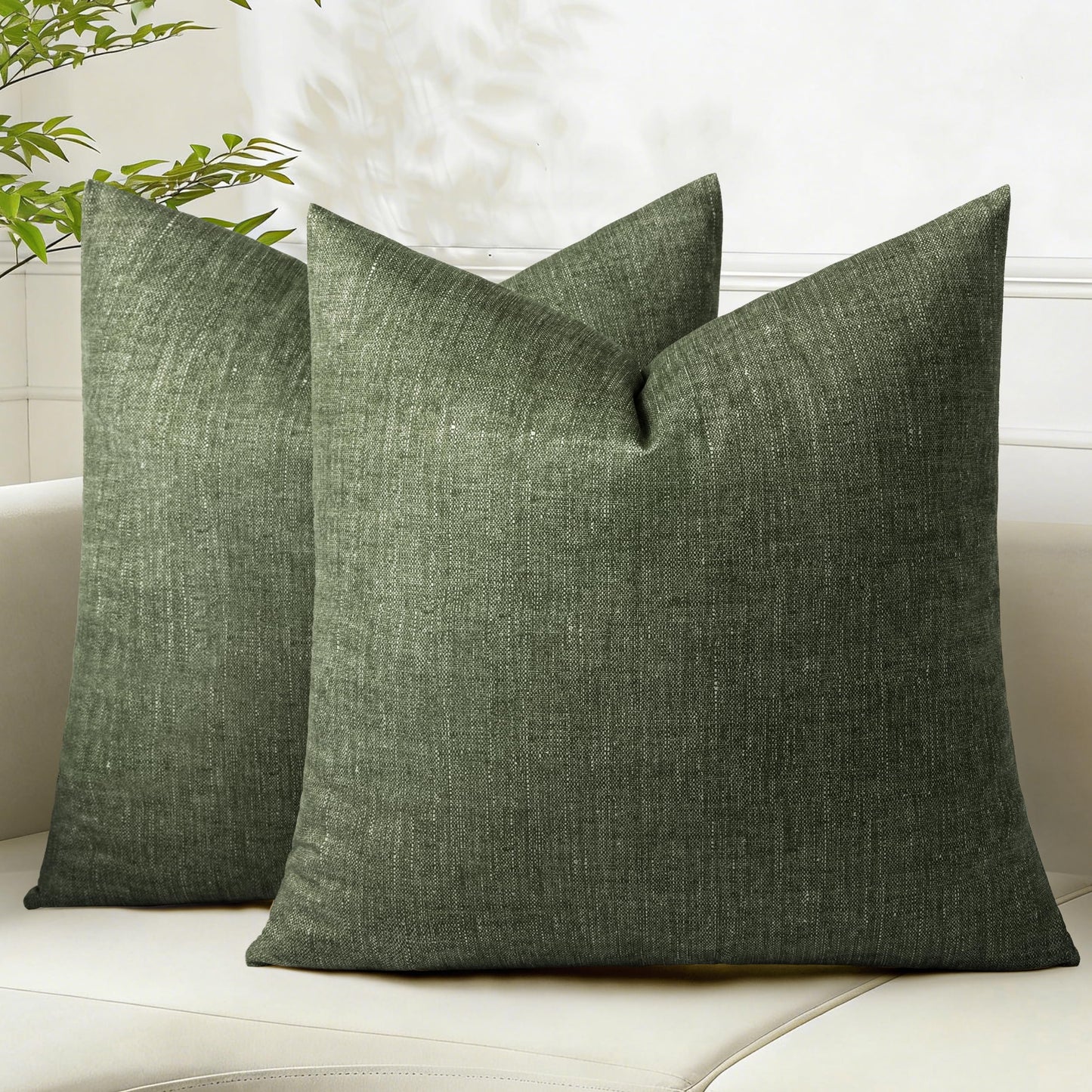 AELS Decorative Throw Pillow Covers 16x16, Set of 2, Soft Textured Look Printed Pillow Case, Modern Farmhouse Cushion Case for Bed Couch Sofa, Light Olive Green (Covers Only)