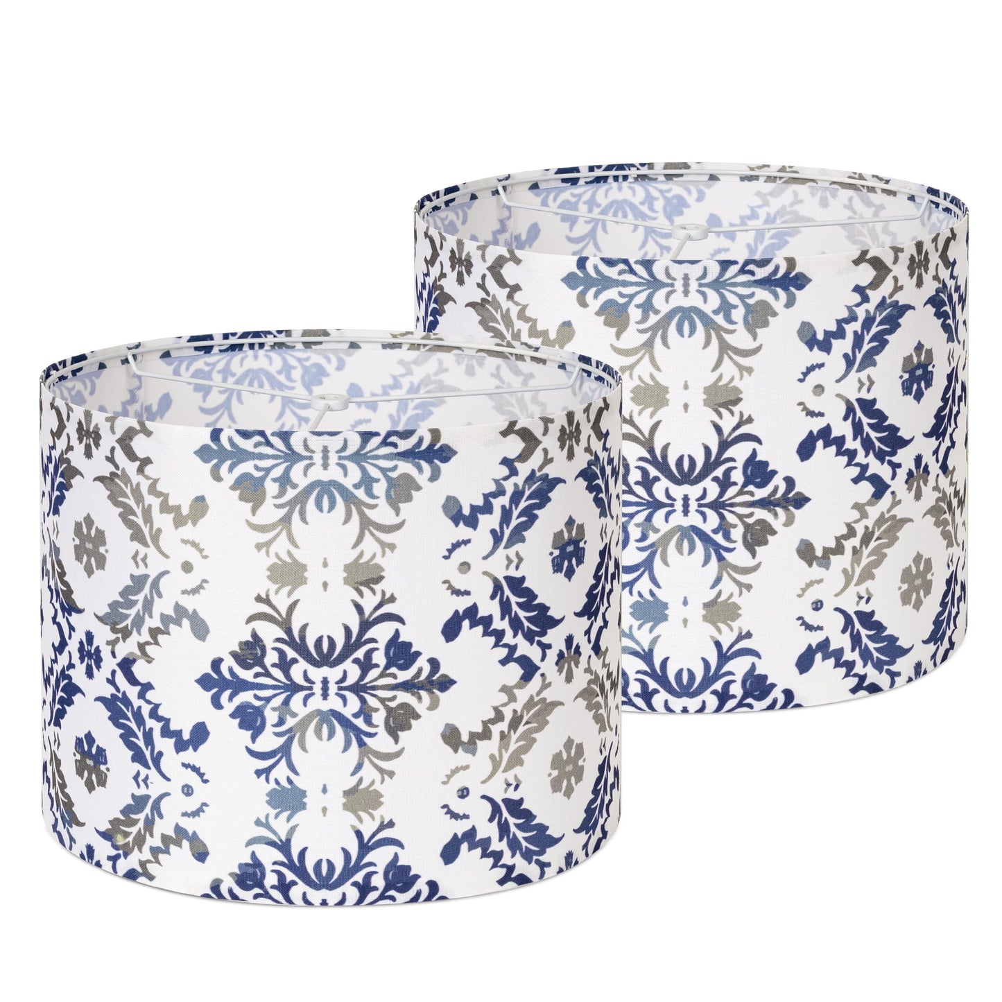 Boho Lamp Shades Set of 2, Floral Fabric Drum Lampshades for Table or Floor Lamps, 13x13x10 Medium Size (Spider Fitter), Easy Assembly Required