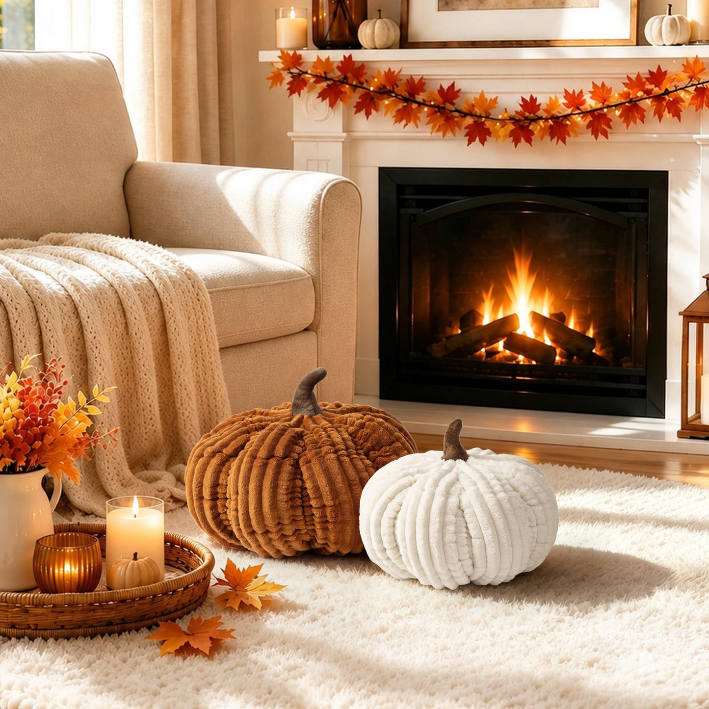 AELS Pumpkin Throw Pillow, 14" Burnt Orange Textured Fall Decorative Pillow | for Couch Sofa Bed Living Room Home Decor, Farmhouse 3D Fall Halloween Thanksgiving Decorative Accent Pillows