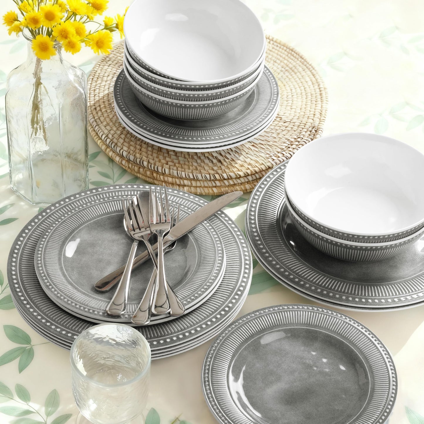 Melamine Dinnerware Set of 12 Pcs, Dinner Dishes Set for Indoor and Outdoor Use, Melamine Plates and Bowls Set for 4, Dishwasher Safe, Lightweight Unbreakable, BPA Free, Blue