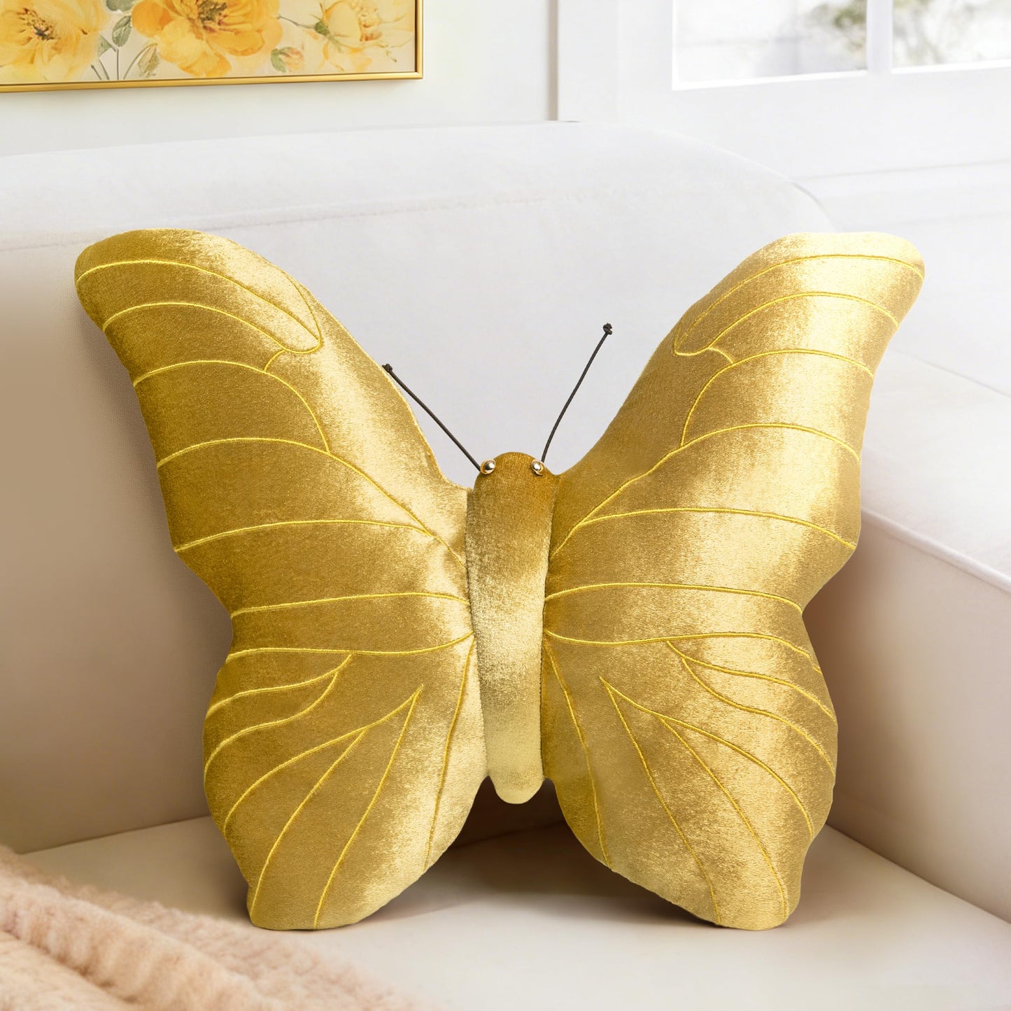 AELS Butterfly Pillow, Shining Velvet Decorative Throw Pillows, 18" x 13", Soft Plush Stuffed Animal, Cute Pillow for Living Room, Bedroom, Blush Pink