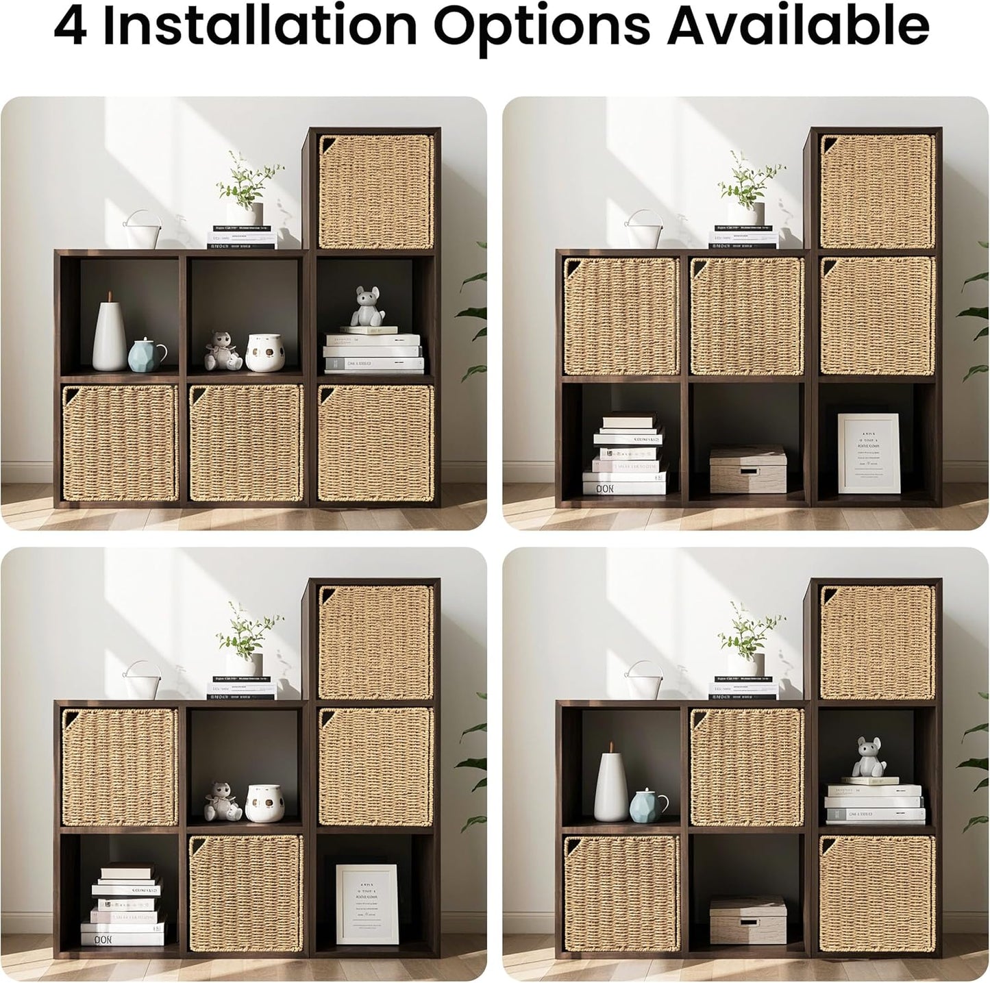AELS 11" Handwoven Natural Fibre Doors for Cube Storage Shelf, Set of 3, Boho Straw Shelf Cover for Small Bookcase & Open Bookshelf, Rustic Farmhouse Home Decor, Natural (Door ONLY)