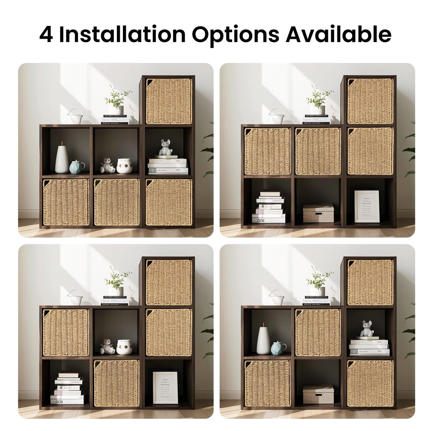 11" Handwoven Natural Fibre Doors for Cube Storage Shelf, Set of 3, Boho Straw Shelf Cover for Small Bookcase & Open Bookshelf, Rustic Farmhouse Home Decor, Beige (Door ONLY)