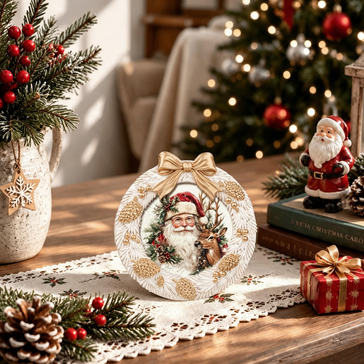 AELS 4x6 Inch Vintage Christmas Tree Picture Frames White Gold Bow