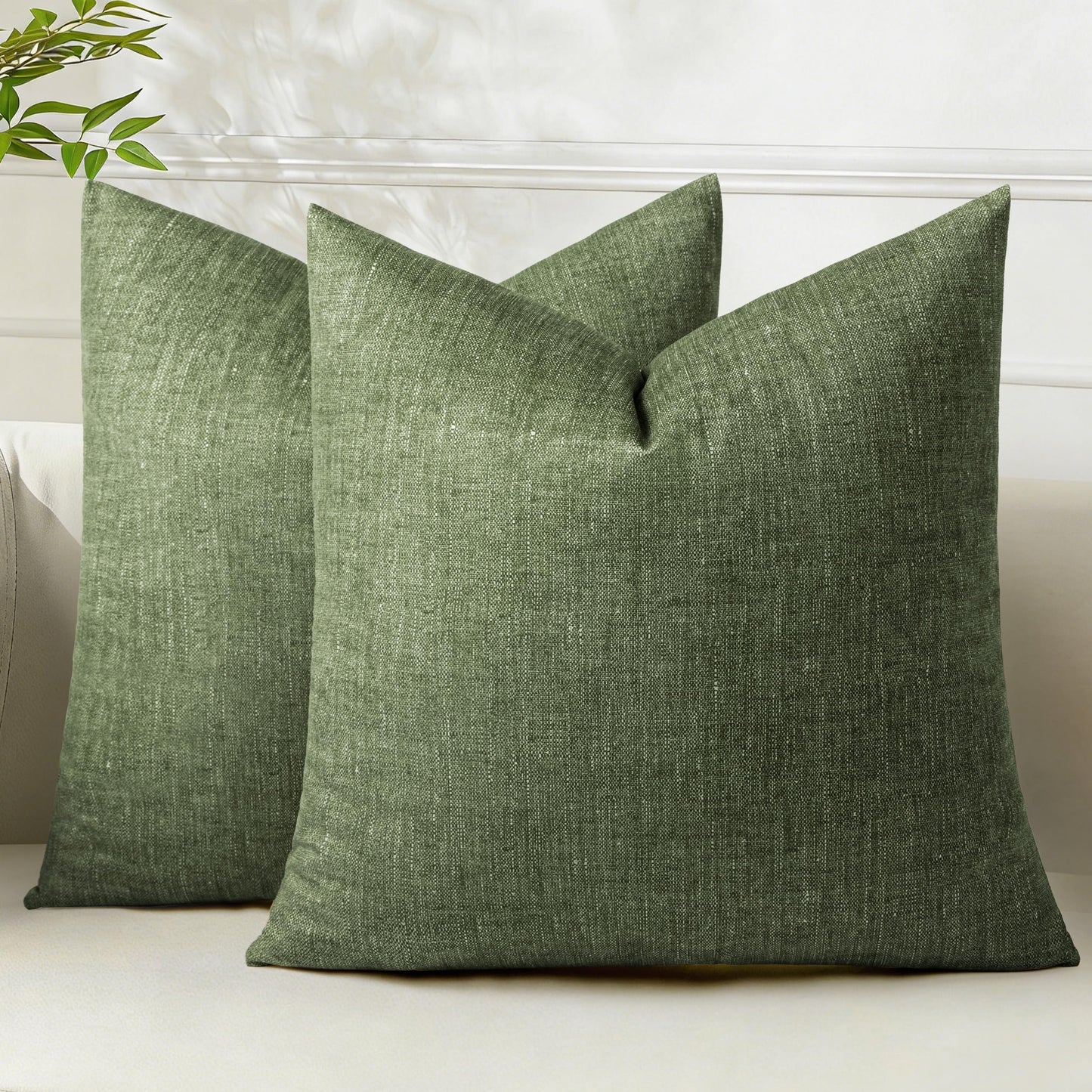 AELS Decorative Throw Pillow Covers 16x16, Set of 2, Soft Textured Look Printed Pillow Case, Modern Farmhouse Cushion Case for Bed Couch Sofa, Light Olive Green (Covers Only)