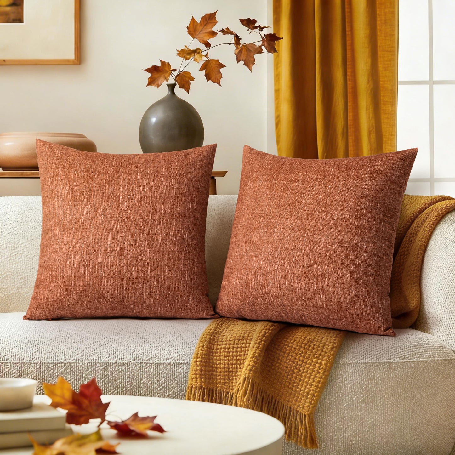AELS Decorative Throw Pillow Covers 16x16, Set of 2, Soft Textured Look Printed Pillow Case, Modern Farmhouse Cushion Case for Bed Couch Sofa, Light Olive Green (Covers Only)