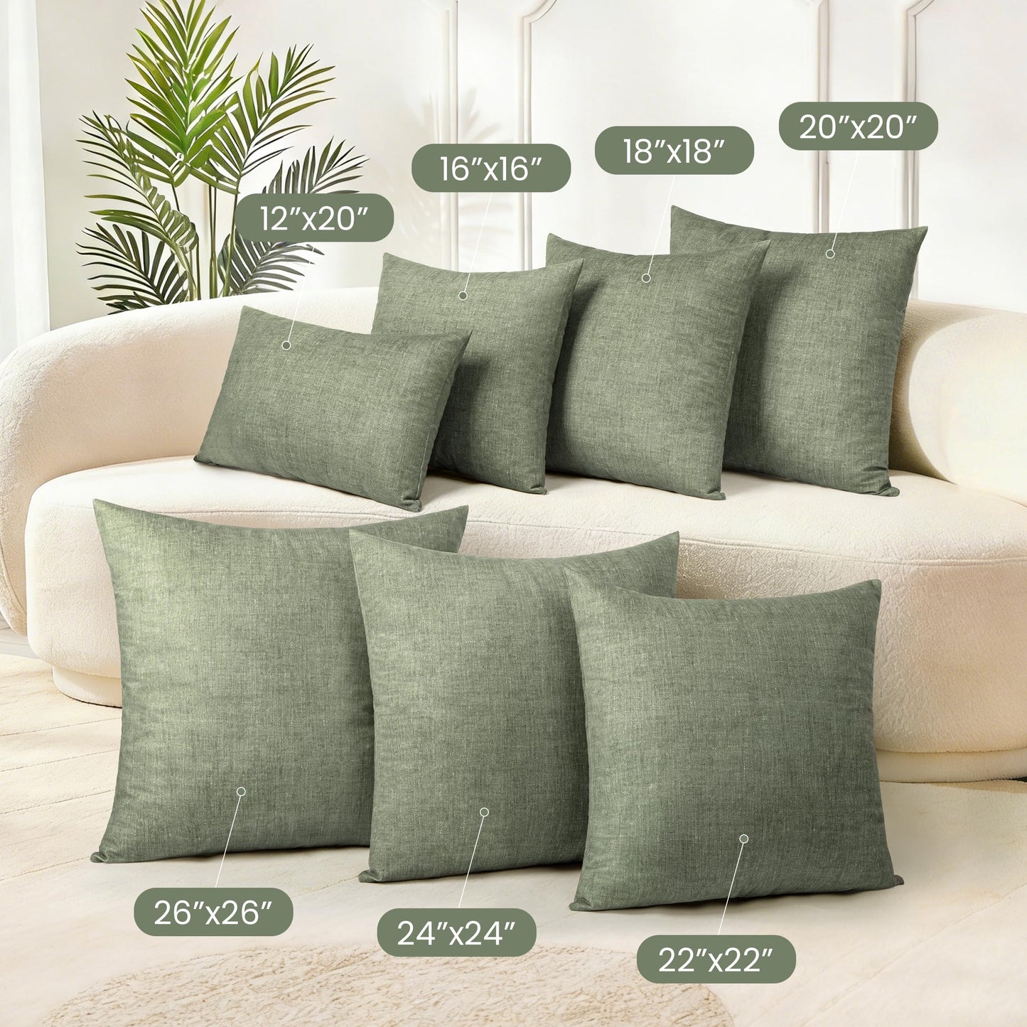 AELS Decorative Throw Pillow Covers 16x16, Set of 2, Soft Textured Look Printed Pillow Case, Modern Farmhouse Cushion Case for Bed Couch Sofa, Light Olive Green (Covers Only)