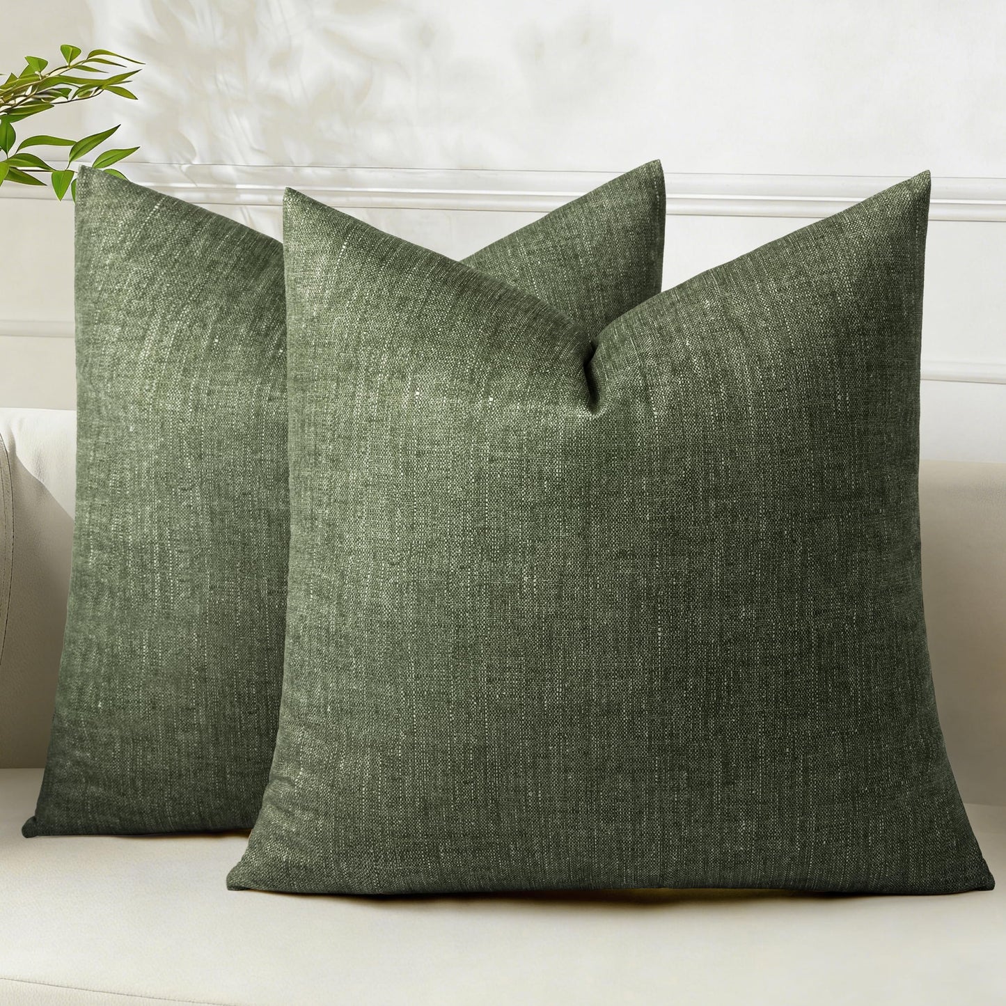 AELS Decorative Throw Pillow Covers 16x16, Set of 2, Soft Textured Look Printed Pillow Case, Modern Farmhouse Cushion Case for Bed Couch Sofa, Light Olive Green (Covers Only)