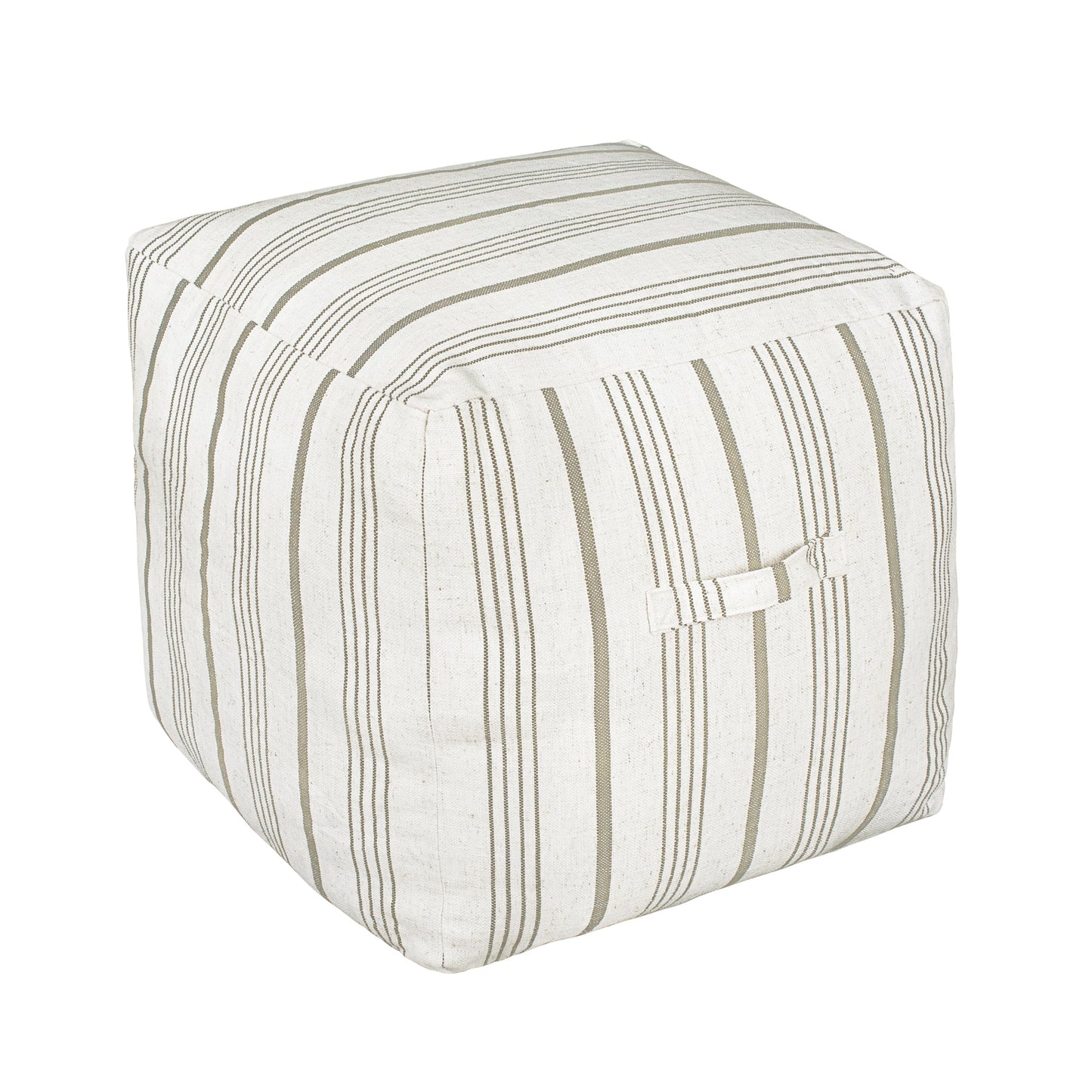 AELS Unstuffed Farmhouse Pouf Cover for Living Room, Boho Storage Bean Bag Cubes, Beige with Brown Stitch Yarn Dyed Stripe Square Ottoman Pouf Foot Rest Footstool, 18"x18"x18", Cover ONLY