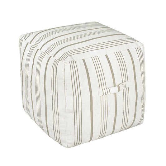 AELS Unstuffed Farmhouse Pouf Cover for Living Room, Boho Storage Bean Bag Cubes, Beige with Brown Stitch Yarn Dyed Stripe Square Ottoman Pouf Foot Rest Footstool, 18"x18"x18", Cover ONLY
