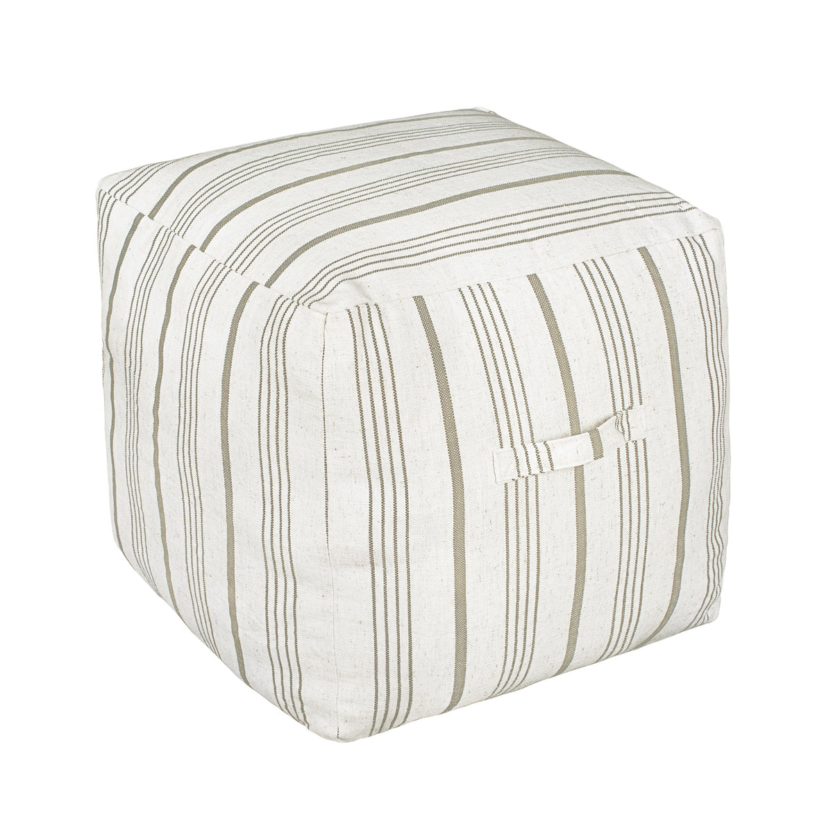 AELS Unstuffed Farmhouse Pouf Cover for Living Room, Boho Storage Bean Bag Cubes, Beige with Navy Blue Stitch Yarn Dyed Stripe Square Ottoman Pouf Foot Rest Footstool, 18"x18"x18", Cover ONLY