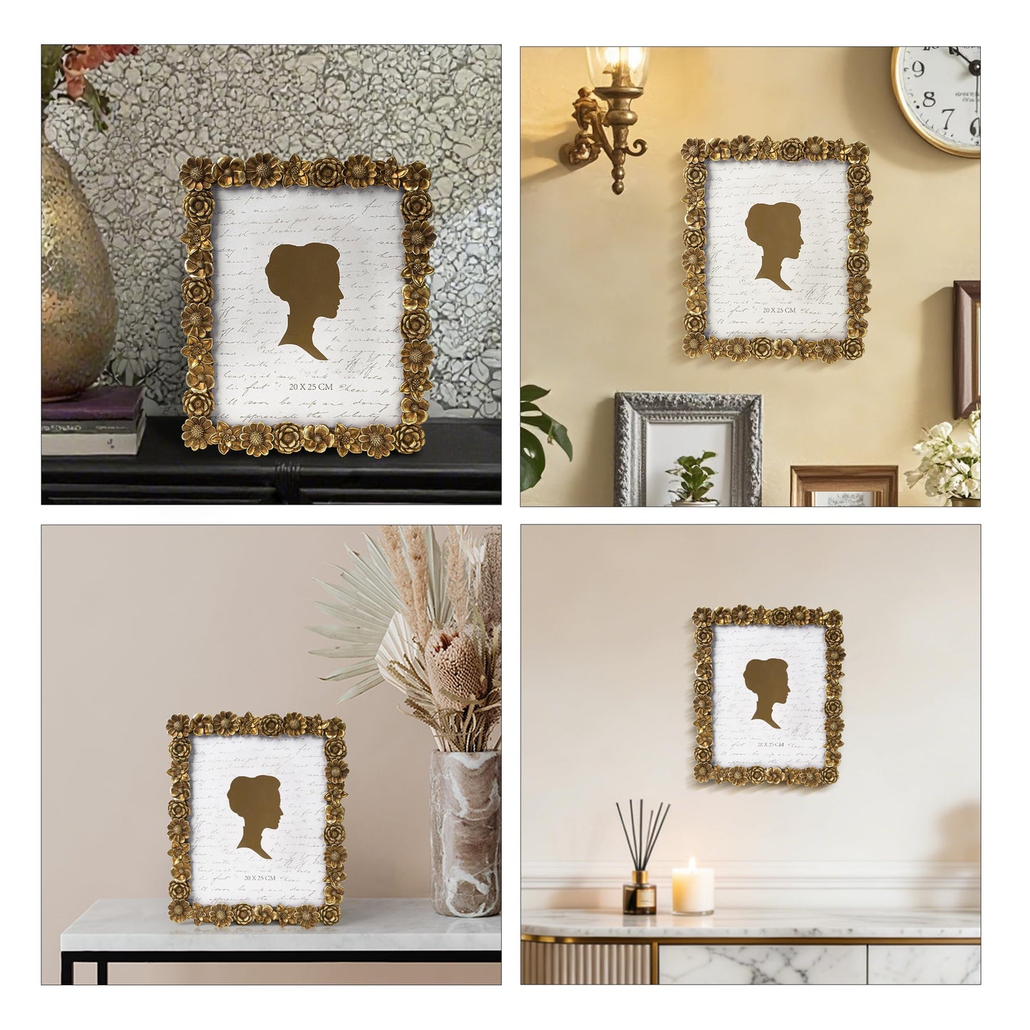 AELS 5x7 Inch Floral Vintage Picture Frame, Elegant Antique Photo Frames with Glass Front, Photo Display, Tabletop Wall Hanging, Gift Ideas, Gold Flower
