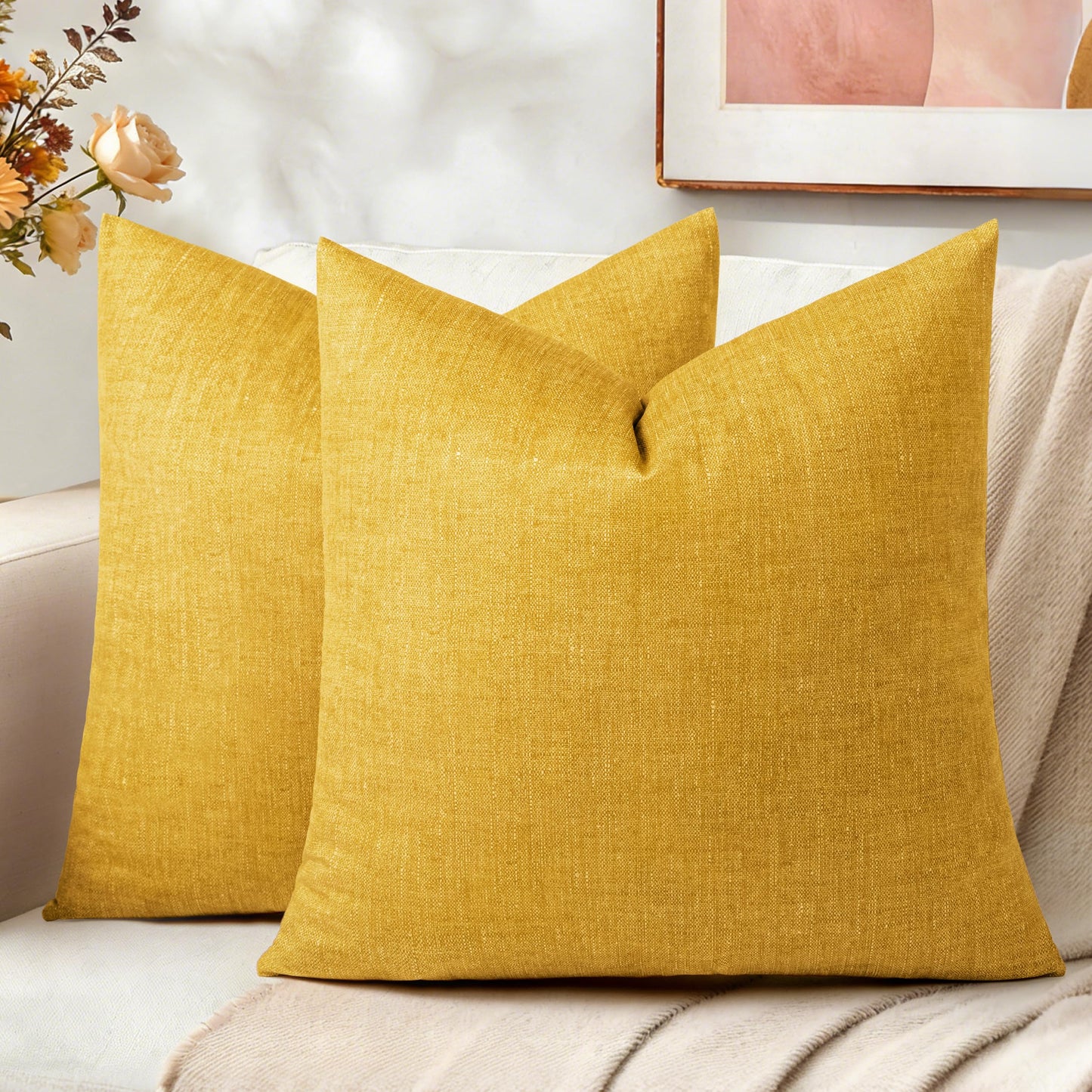 AELS Decorative Throw Pillow Covers 16x16, Set of 2, Soft Textured Look Printed Pillow Case, Modern Farmhouse Cushion Case for Bed Couch Sofa, Light Olive Green (Covers Only)