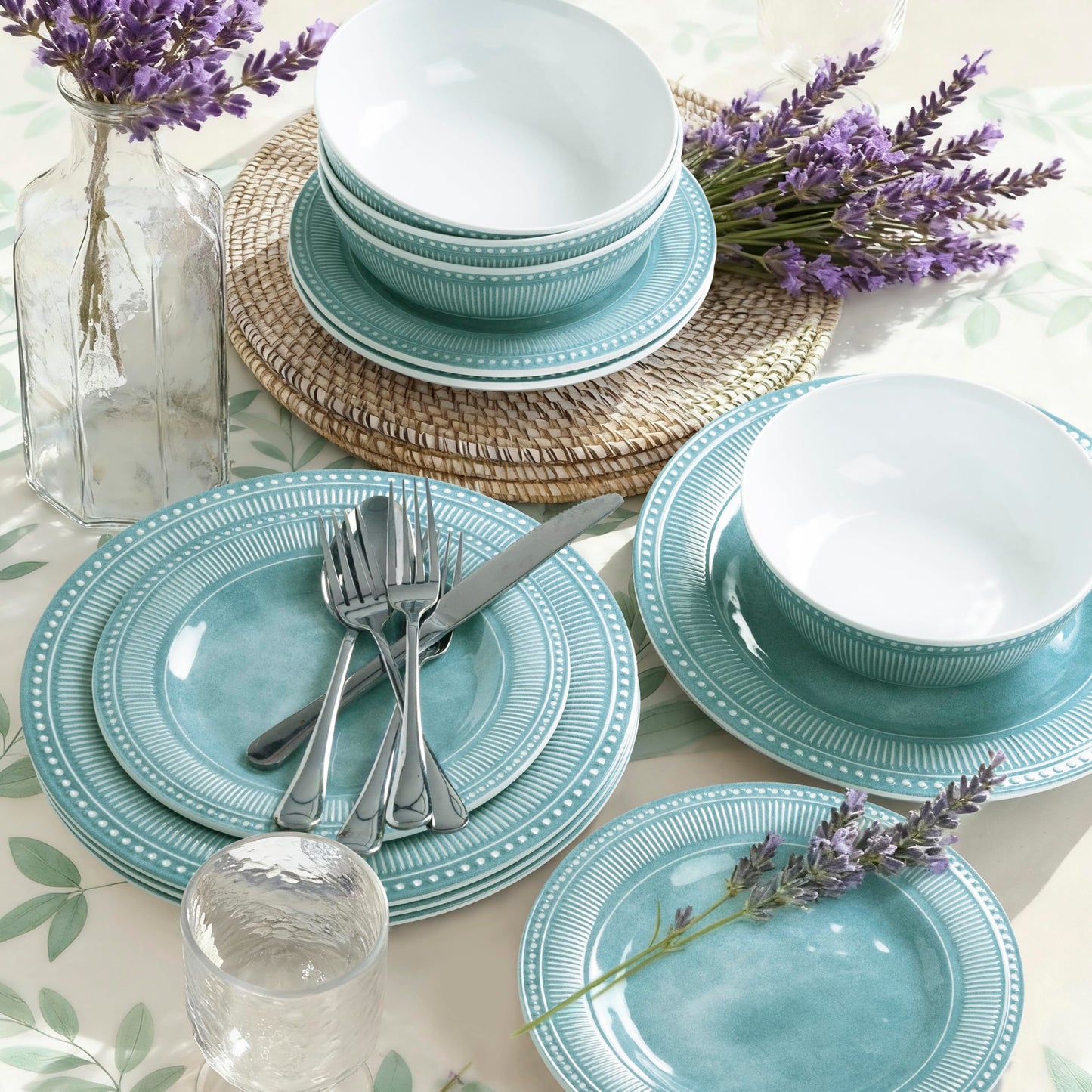 Melamine Dinnerware Set of 12 Pcs, Dinner Dishes Set for Indoor and Outdoor Use, Melamine Plates and Bowls Set for 4, Dishwasher Safe, Lightweight Unbreakable, BPA Free, Blue