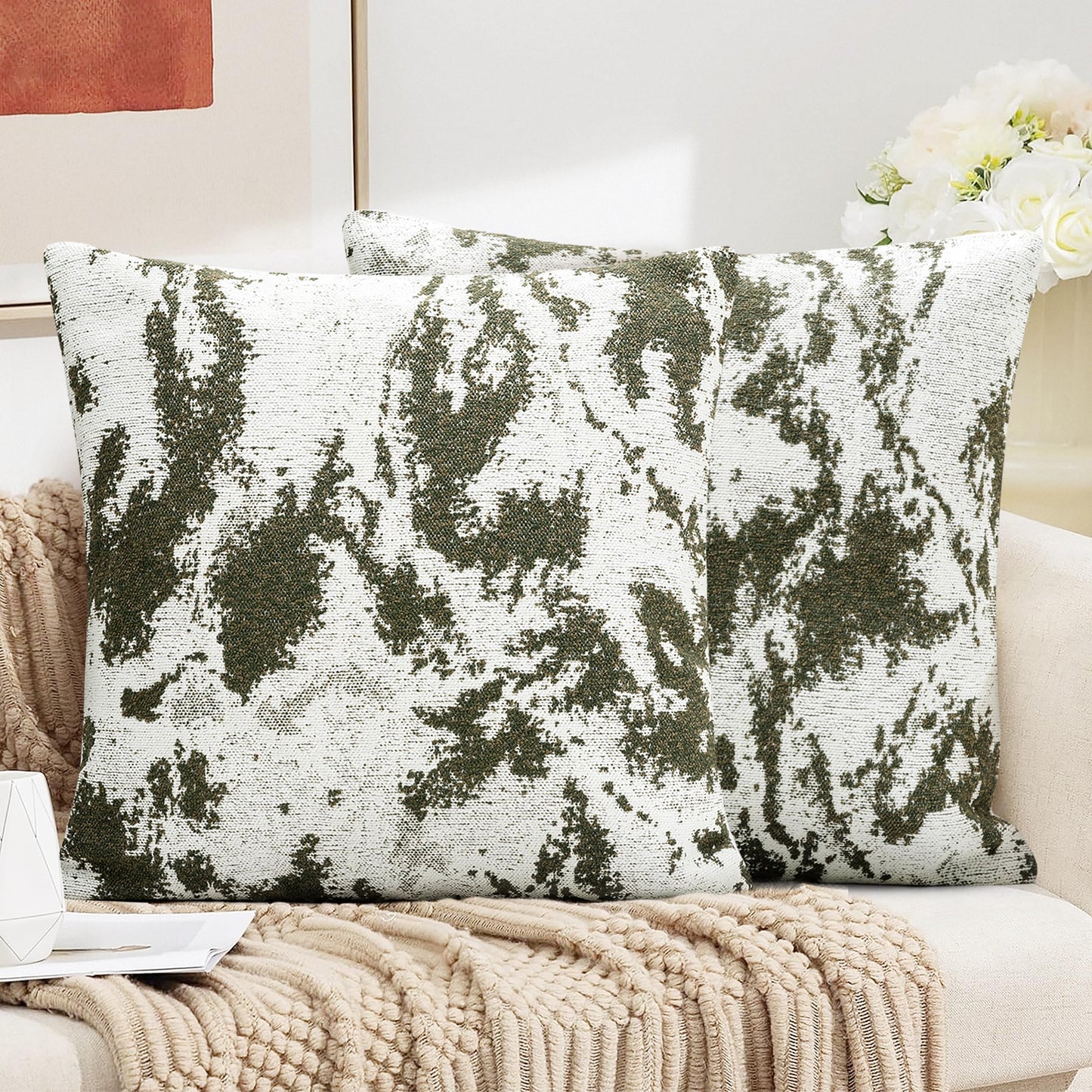 AELS Decorative Throw Pillow Covers 18x18, Set of 2, Abstract Jacquard Textured Pillow Case, Modern Cushion Case for Bed Couch Sofa, Ombre Gray (Covers Only)