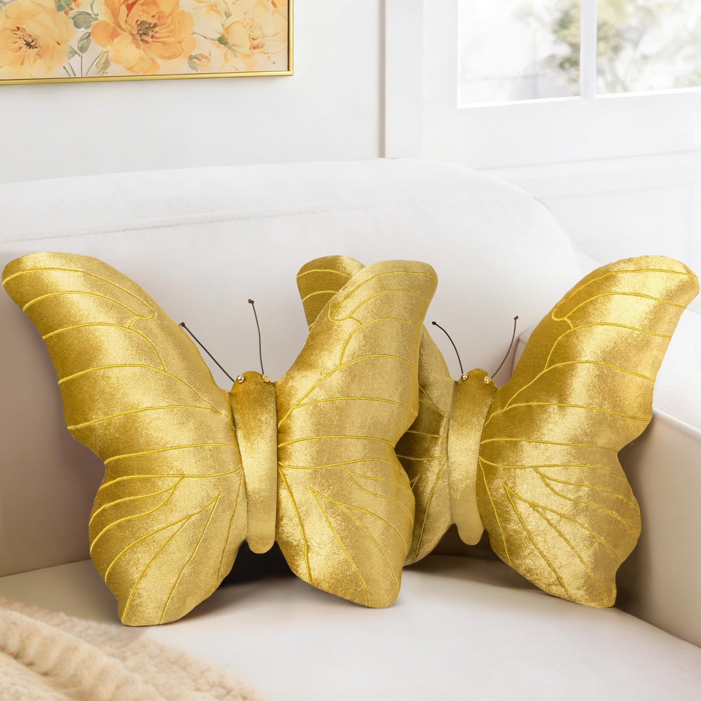 AELS Butterfly Pillow, Shining Velvet Decorative Throw Pillows, 18" x 13", Soft Plush Stuffed Animal, Cute Pillow for Living Room, Bedroom, Blush Pink