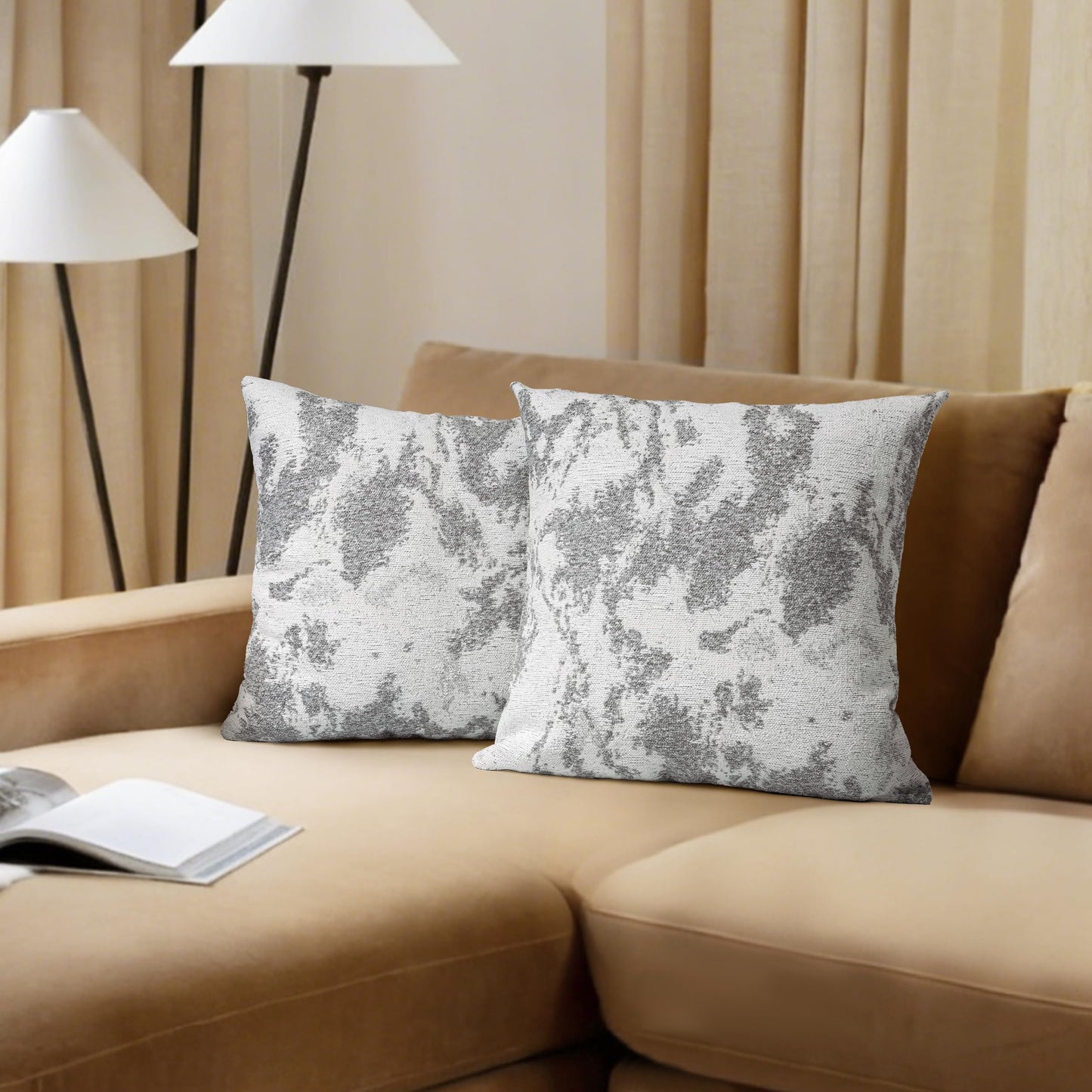 AELS Decorative Throw Pillow Covers 18x18, Set of 2, Abstract Jacquard Textured Pillow Case, Modern Cushion Case for Bed Couch Sofa, Ombre Gray (Covers Only)