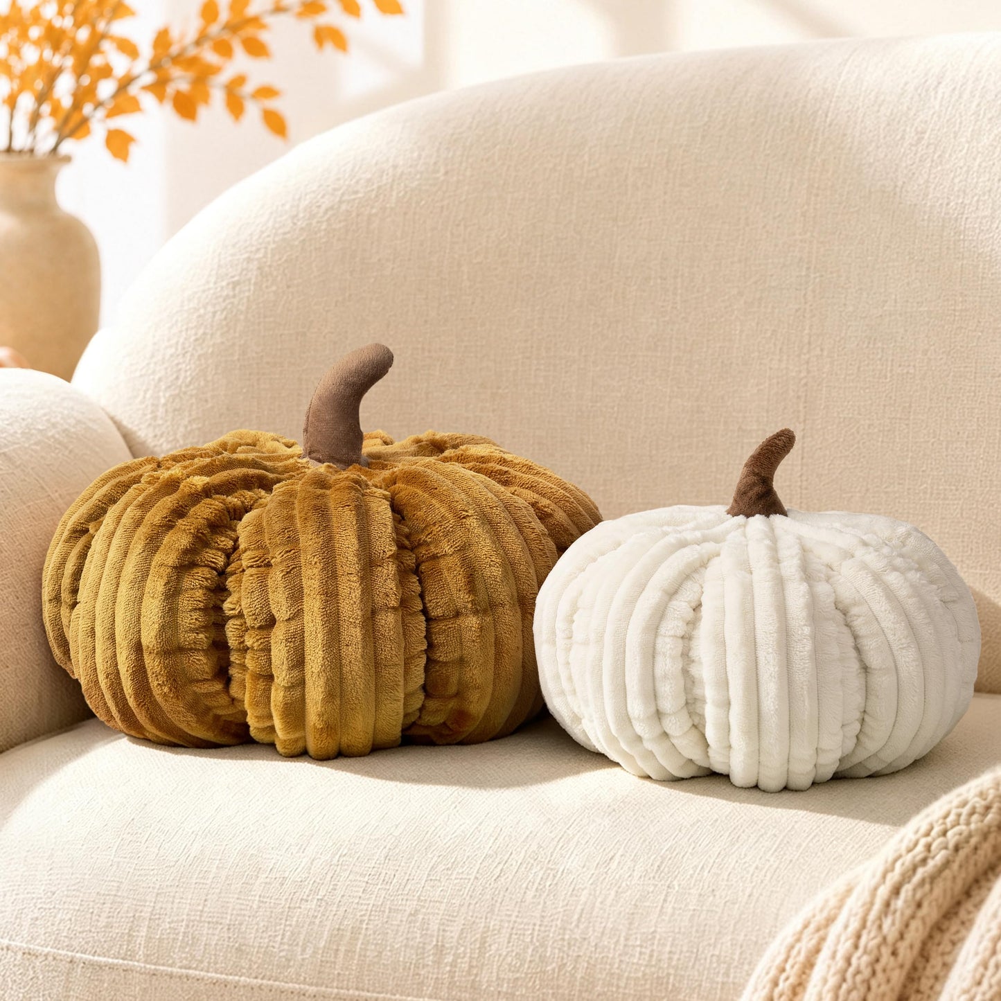 AELS Pumpkin Throw Pillow, 14" Burnt Orange Textured Fall Decorative Pillow | for Couch Sofa Bed Living Room Home Decor, Farmhouse 3D Fall Halloween Thanksgiving Decorative Accent Pillows