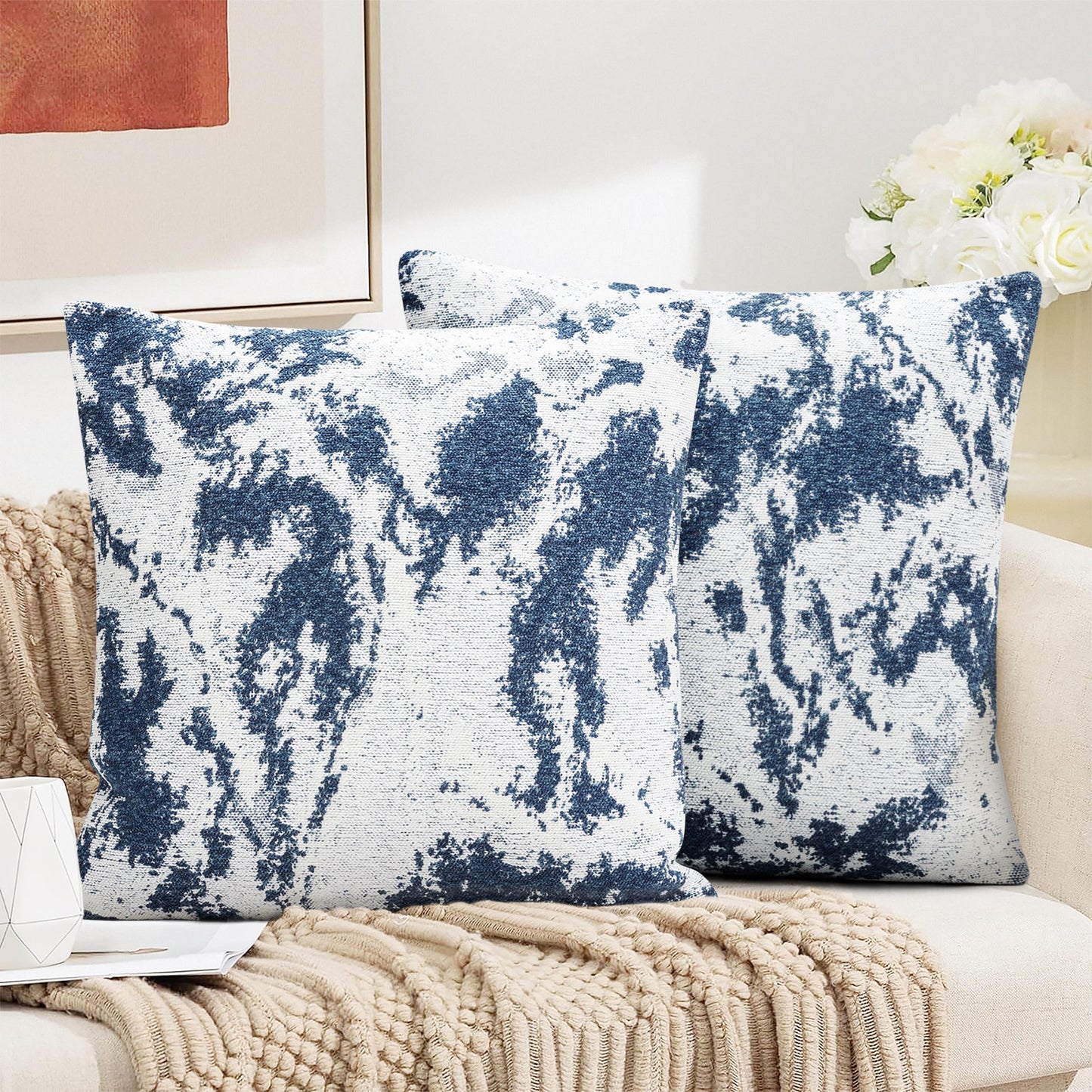AELS Decorative Throw Pillow Covers 18x18, Set of 2, Abstract Jacquard Textured Pillow Case, Modern Cushion Case for Bed Couch Sofa, Ombre Gray (Covers Only)