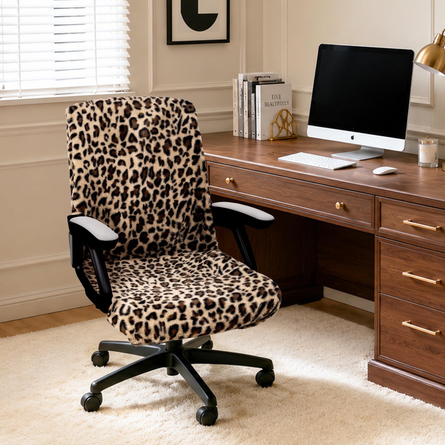 Faux Fur Office Chair Cover with Zipper, Desk Chair Slipcover Pink | Soft Breathable Faux Fur Office Chair Cover with Zipper, Removable Washable Cover for Home & Office, Fits Desk Chair/Armchair