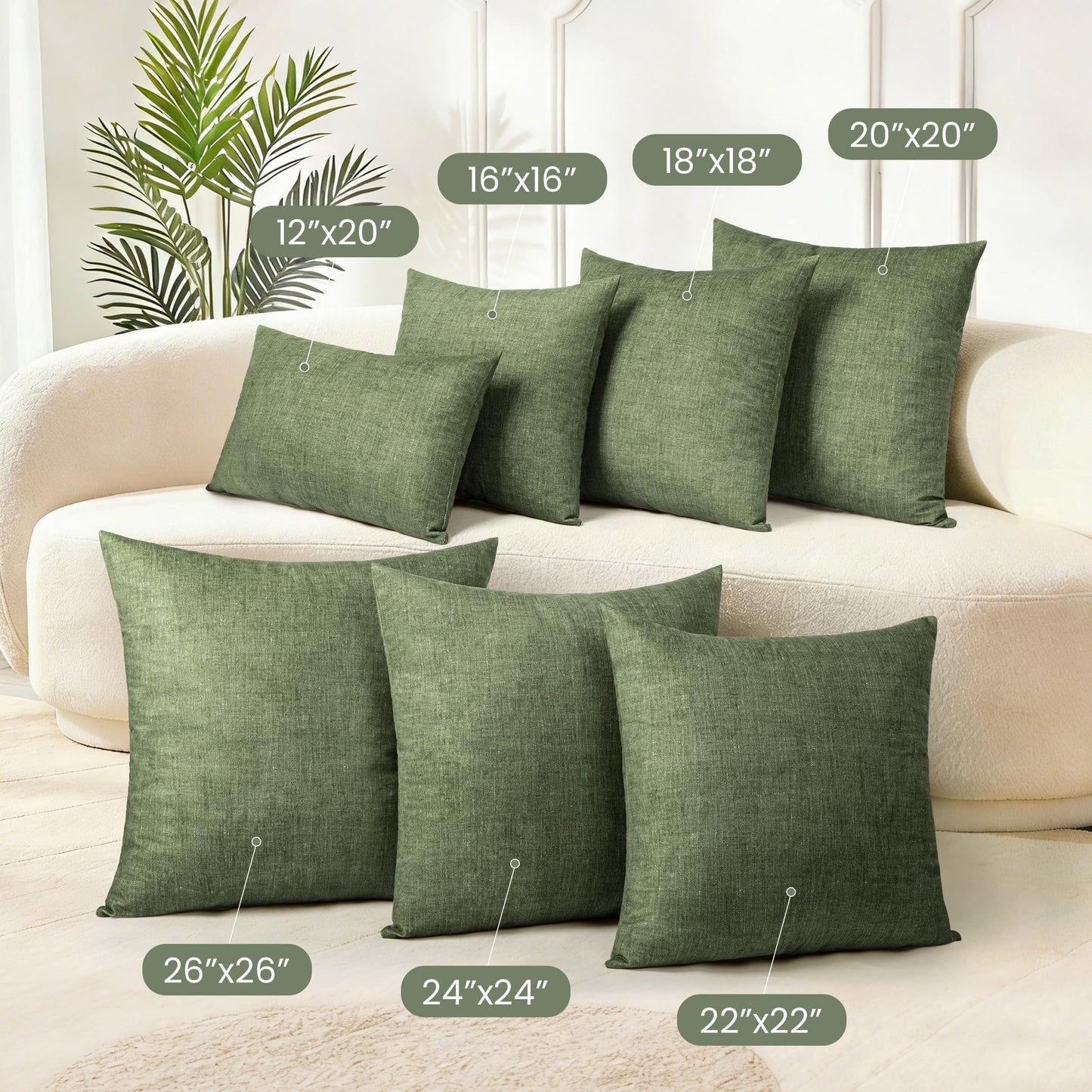 AELS Decorative Throw Pillow Covers 16x16, Set of 2, Soft Textured Look Printed Pillow Case, Modern Farmhouse Cushion Case for Bed Couch Sofa, Light Olive Green (Covers Only)