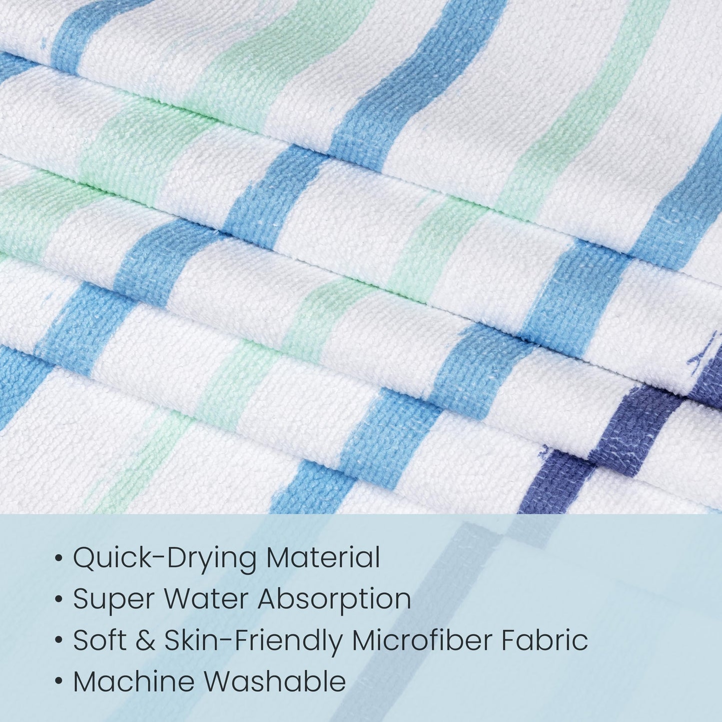 Lounge Chair Towel Cover, Pack of 2 - Microfiber Beach Towels with Pockets, Fits Outdoor Garden Beach Hotel Pool Chairs, Non-Slip & Portable Design, 85" X 30", Ombre Blue Stripes