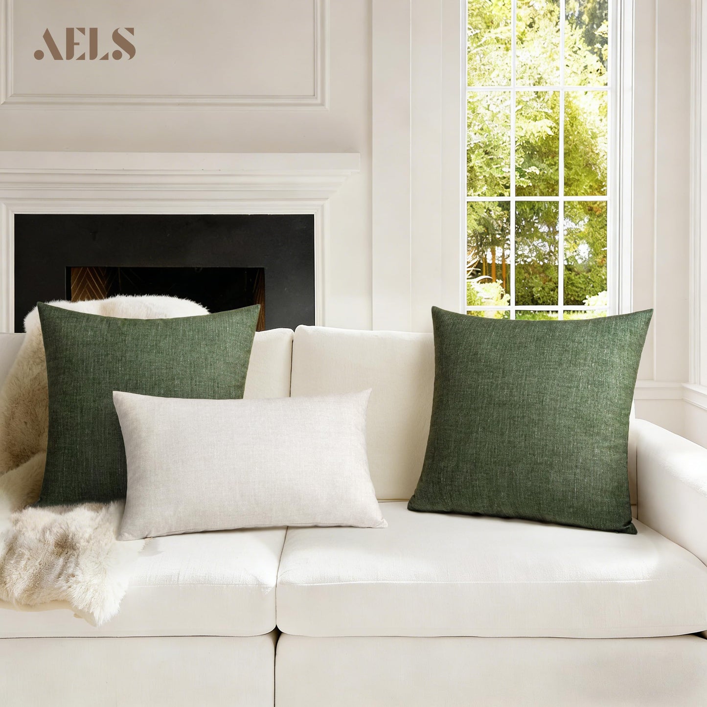 AELS Decorative Throw Pillow Covers 16x16, Set of 2, Soft Textured Look Printed Pillow Case, Modern Farmhouse Cushion Case for Bed Couch Sofa, Light Olive Green (Covers Only)