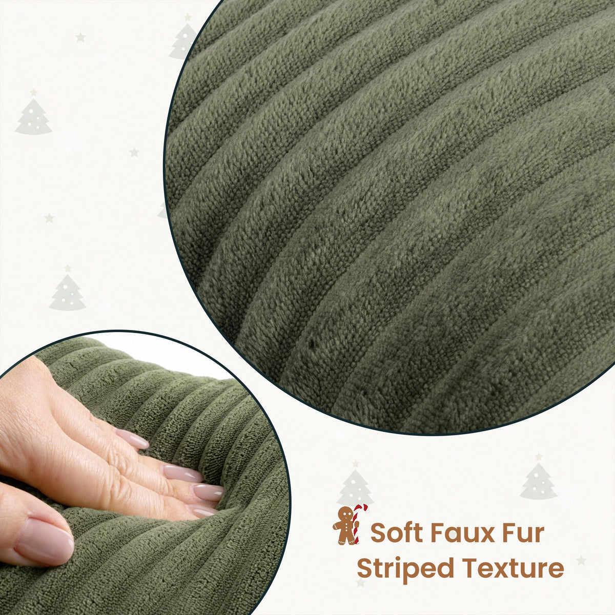 AELS Faux Fur Christmas Tree Decorative Pillow Set of 3, Forest Green Series