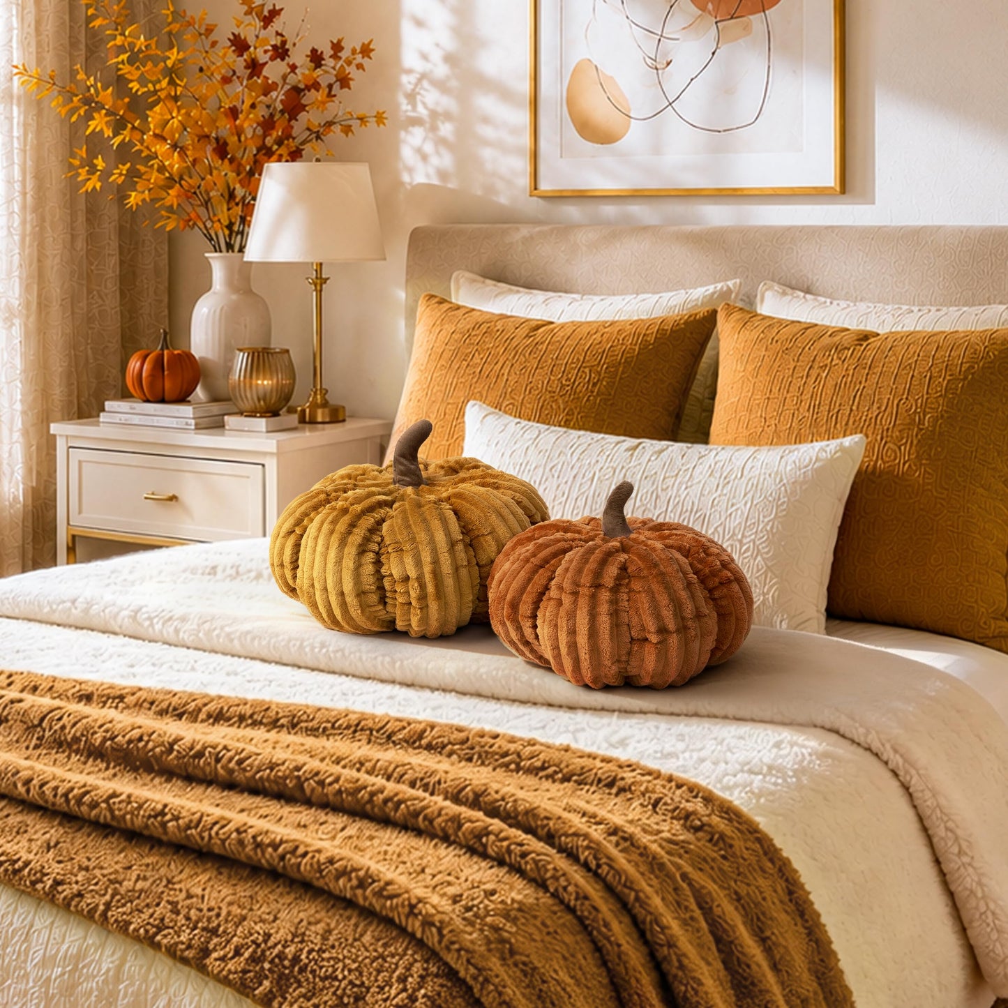 AELS Pumpkin Throw Pillow, 14" Burnt Orange Textured Fall Decorative Pillow | for Couch Sofa Bed Living Room Home Decor, Farmhouse 3D Fall Halloween Thanksgiving Decorative Accent Pillows