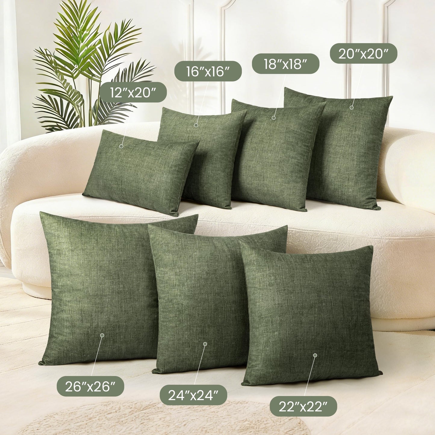 AELS Decorative Throw Pillow Covers 16x16, Set of 2, Soft Textured Look Printed Pillow Case, Modern Farmhouse Cushion Case for Bed Couch Sofa, Light Olive Green (Covers Only)