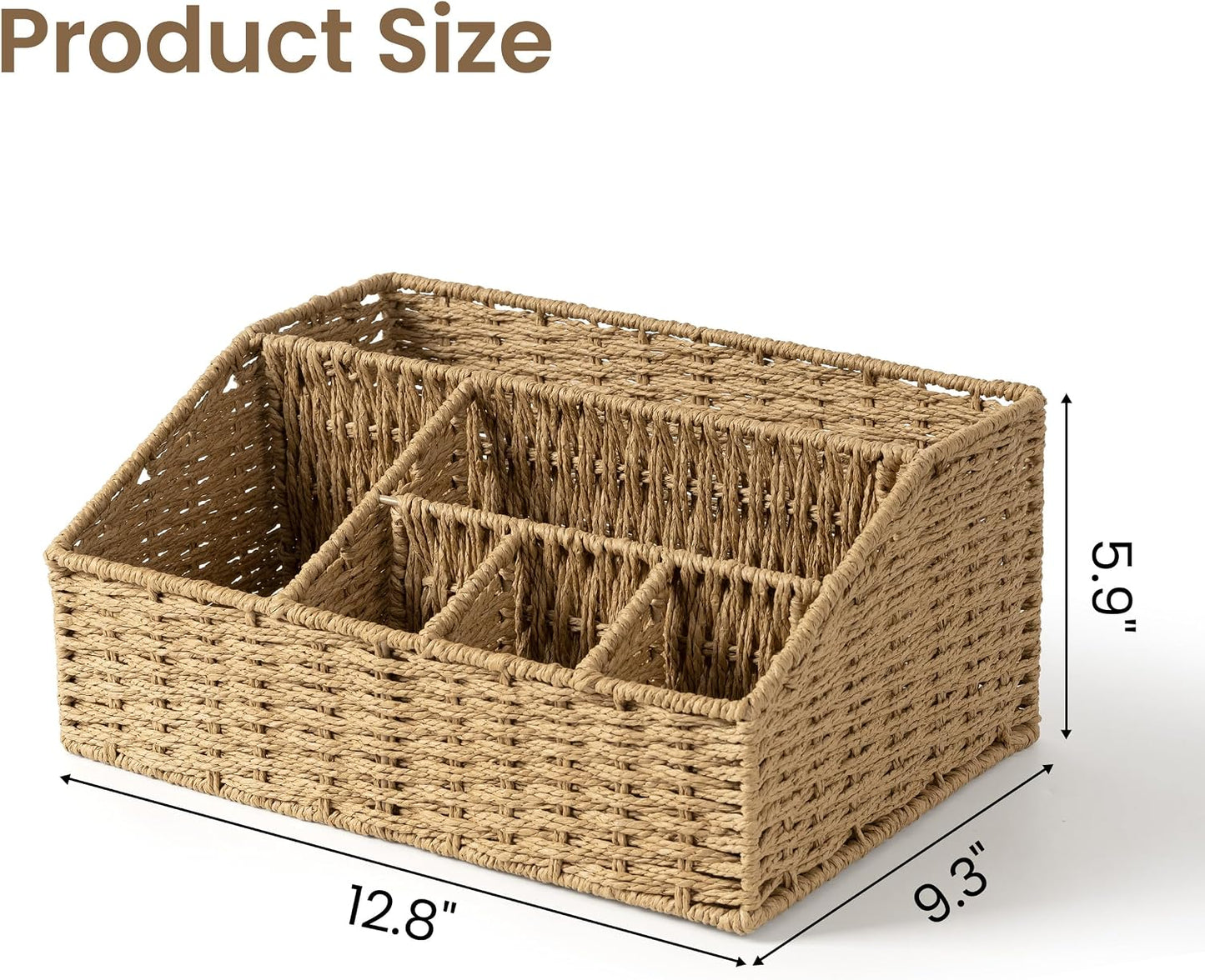 Woven Paper Plate Dispenser & Utensil Holder for Party, Rustic Countertop Storage Basket for Disposable Plates (7-12 Inch) & Paper Cups (8, 12, 16oz), Napkins, Forks, Knives, Spoons