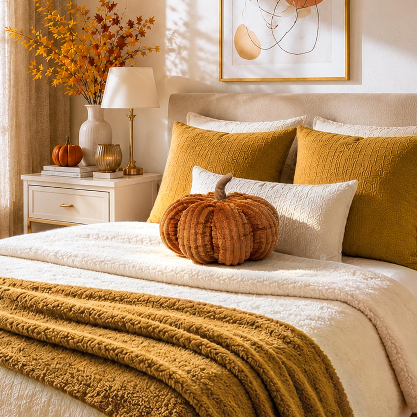 AELS Pumpkin Throw Pillow, 14" Burnt Orange Textured Fall Decorative Pillow | for Couch Sofa Bed Living Room Home Decor, Farmhouse 3D Fall Halloween Thanksgiving Decorative Accent Pillows