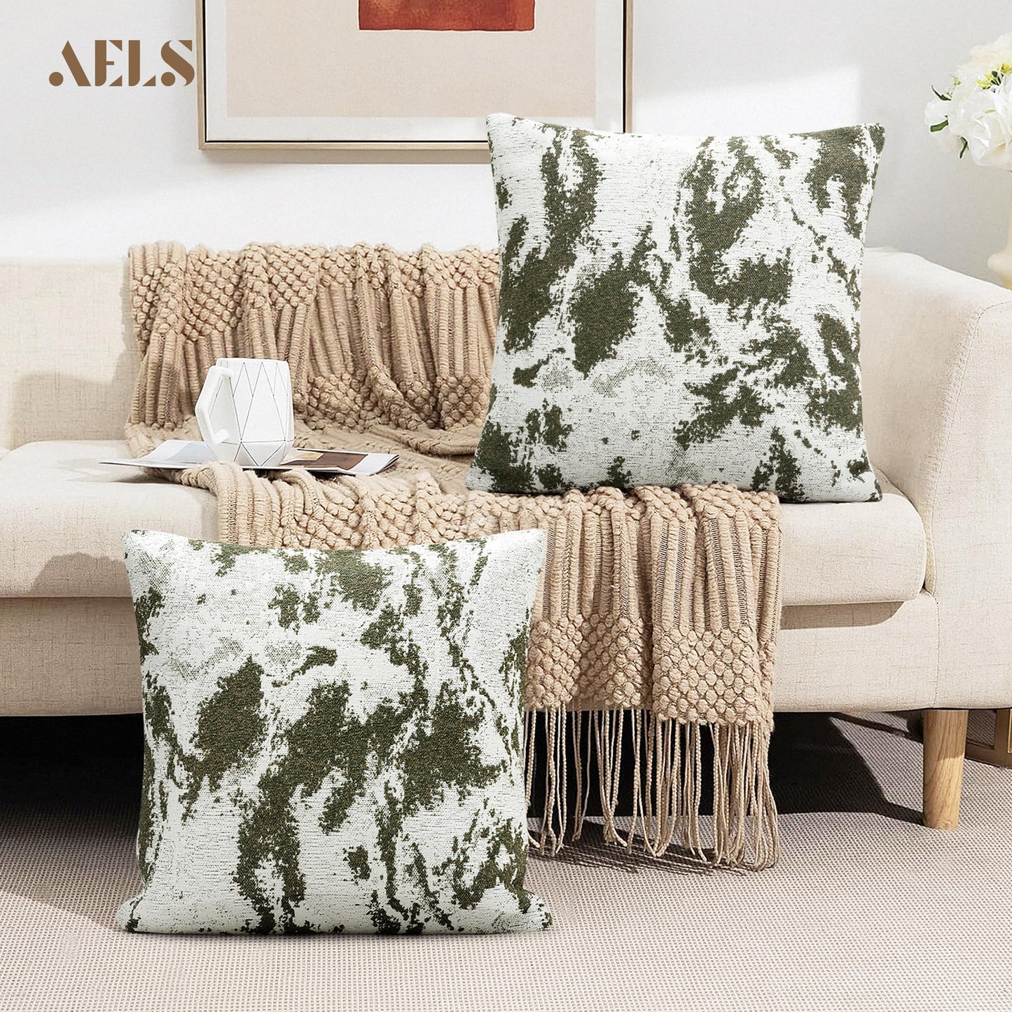 AELS Decorative Throw Pillow Covers 18x18, Set of 2, Abstract Jacquard Textured Pillow Case, Modern Cushion Case for Bed Couch Sofa, Ombre Gray (Covers Only)