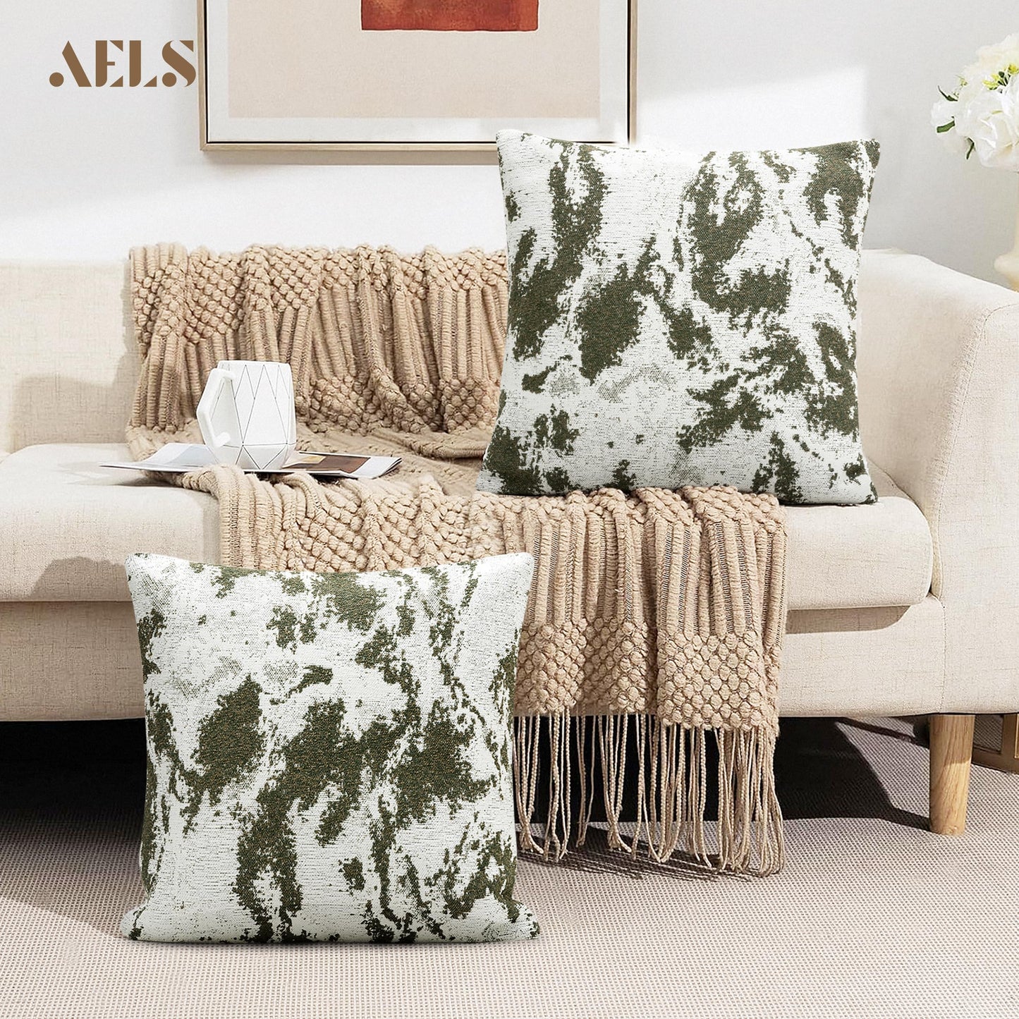 AELS Decorative Throw Pillow Covers 18x18, Set of 2, Abstract Jacquard Textured Pillow Case, Modern Cushion Case for Bed Couch Sofa, Ombre Gray (Covers Only)