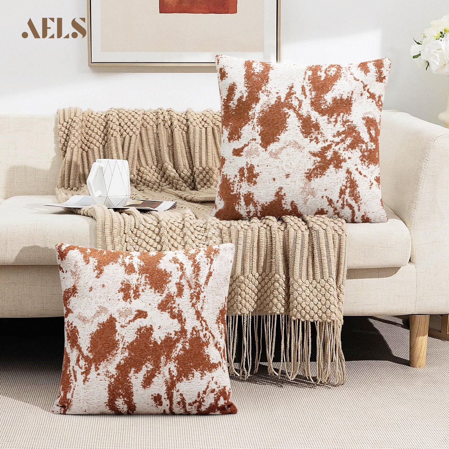 AELS Decorative Throw Pillow Covers 18x18, Set of 2, Abstract Jacquard Textured Pillow Case, Modern Cushion Case for Bed Couch Sofa, Ombre Gray (Covers Only)