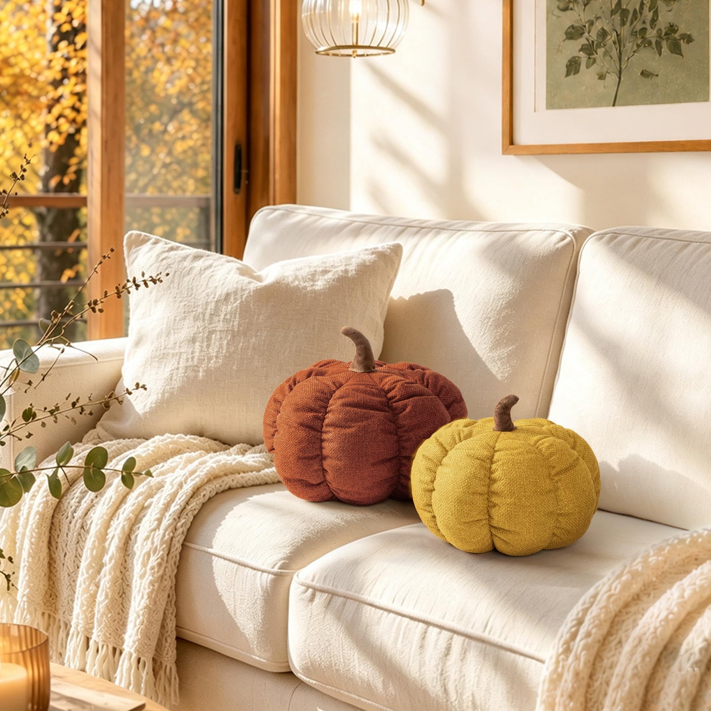 AELS Pumpkin Throw Pillow, 14" Burnt Orange Textured Fall Decorative Pillow | for Couch Sofa Bed Living Room Home Decor, Farmhouse 3D Fall Halloween Thanksgiving Decorative Accent Pillows