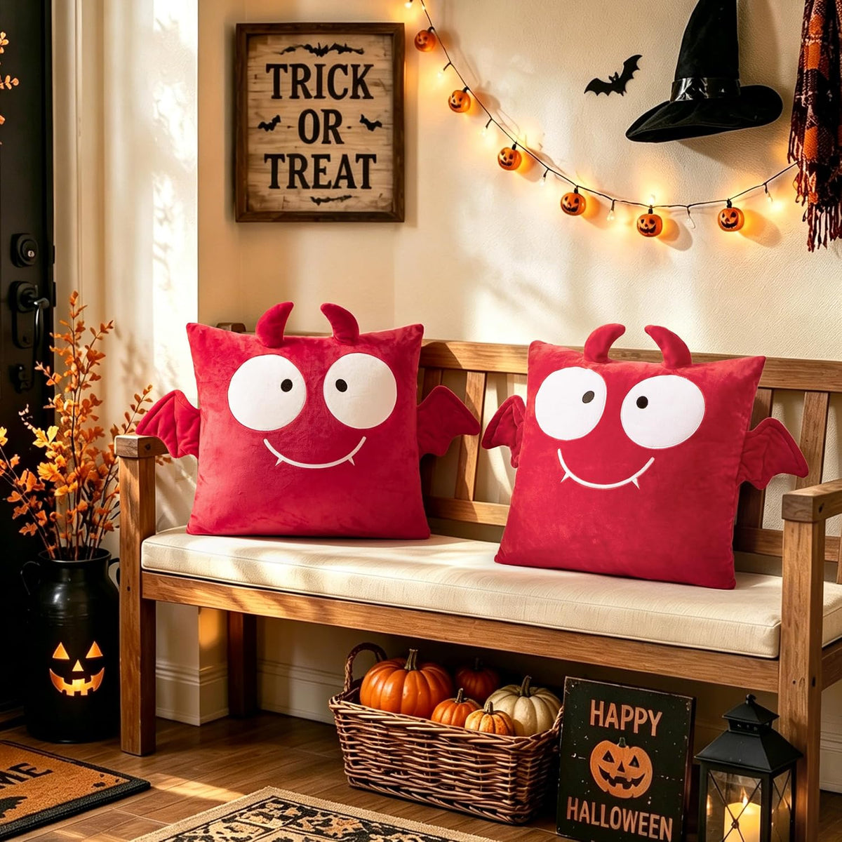 AELS Halloween Monster Pillow Covers 18x18 Inch Set of 2, Red