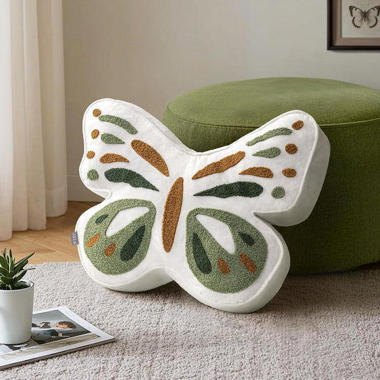AELS Butterfly Pillow, Tufted Decorative Throw Pillows, 19.6" x 15.7", Soft Plush Stuffed Animal, Cute Pillow for Living Room, Bedroom, Sage Green