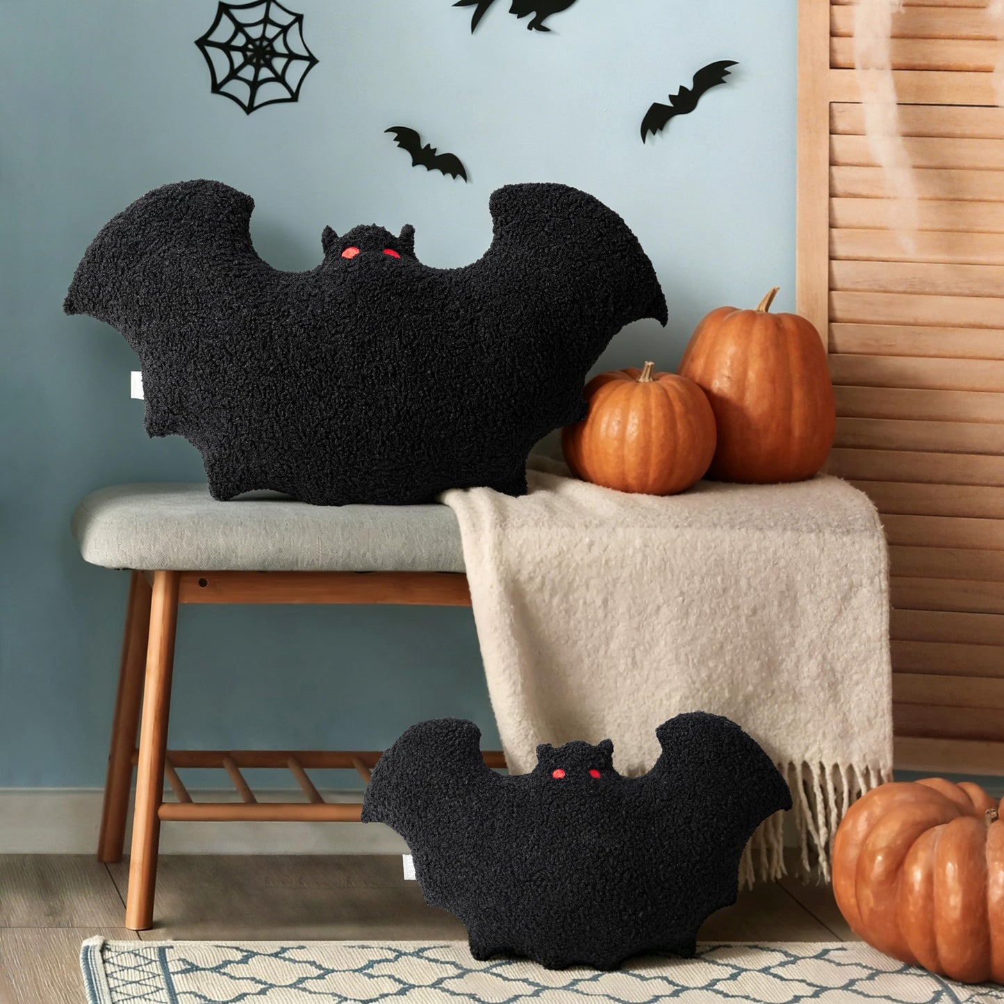 AELS Bat Pillow, 23.6" Bats Plush Pillow, Halloween Pillows for Holiday Party Home, Halloween Decorations for Living Room Bedroom, Black